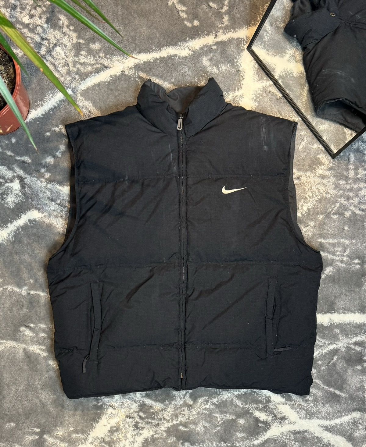 Nike Streetwear Vintage 90s Nike Vintage Big Logo Double Sided Down Vest Drill Grailed