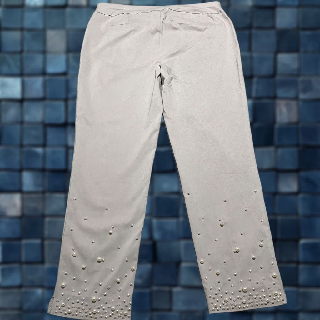 Vintage Chico'S Pants Womens 12 Beige Pull Ankle Faux Pearl High Rise Business Casual Size 34" / US 12 / IT 48 - 1 Thumbnail