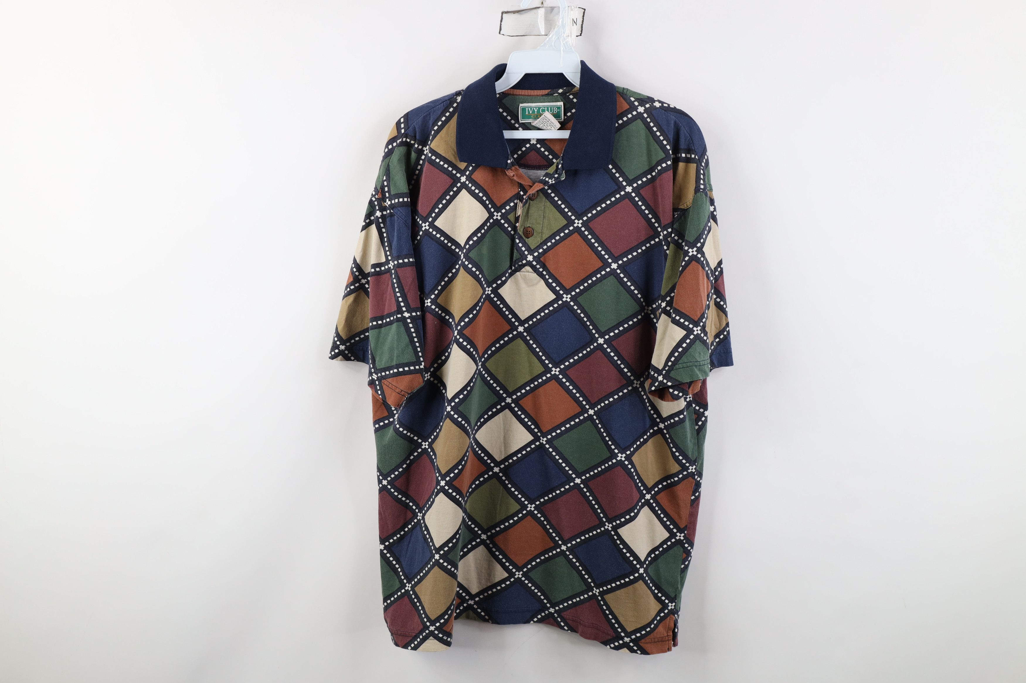 Vintage 90s Streetwear Rainbow Argyle Diamond Polo Shirt