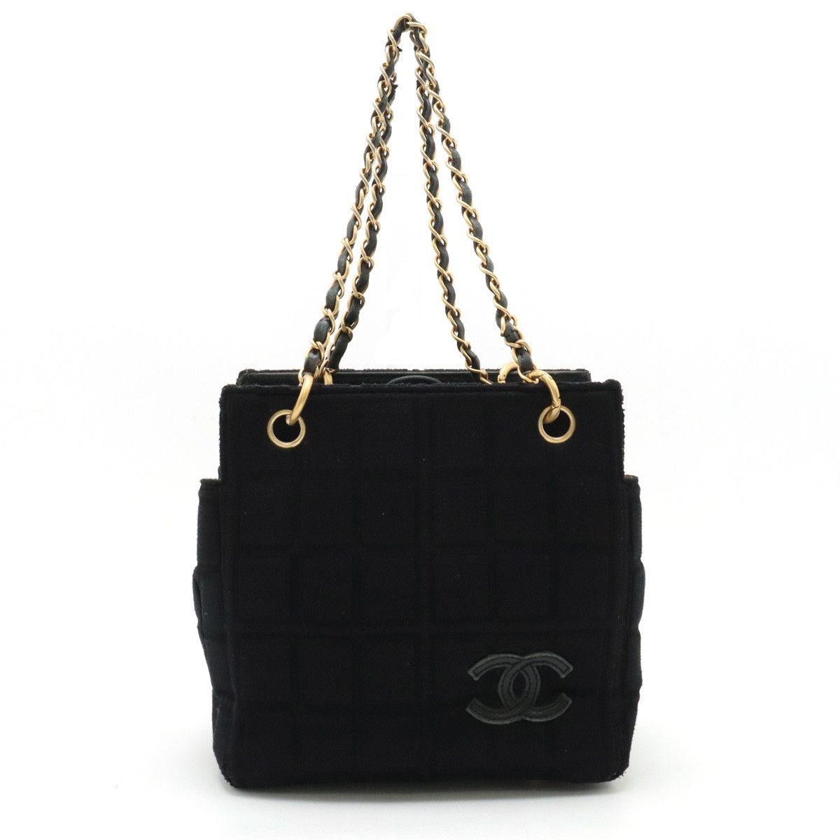 Chanel Chanel Chanel Cotton Jersey/Leather Chocolate Bar Chain Tote Bag Shoulder Bag Canvas Shoulder Bag in Good Condition Size ONE SIZE - 1 Thumbnail