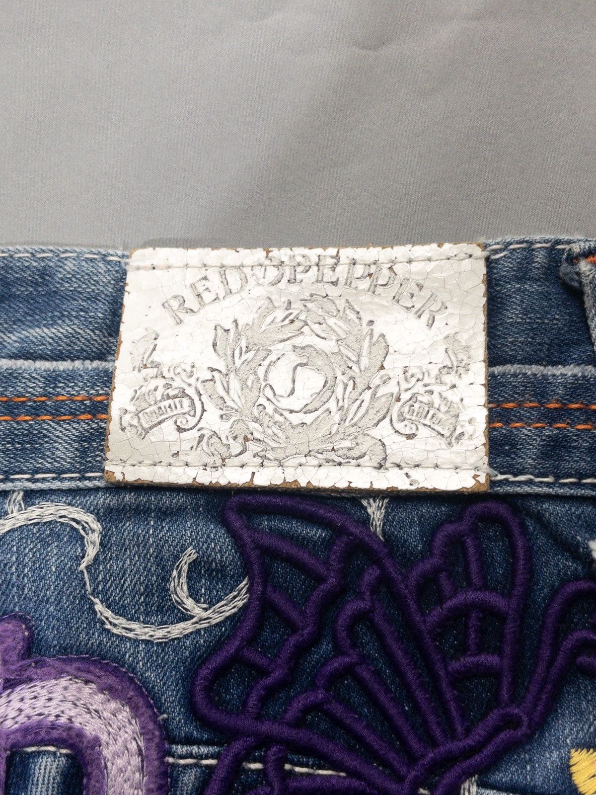 Hysteric Glamour Y2K Red Pepper Flare Jeans Floral Butterfly Embroidery Size 32" / US 10 / IT 46 - 9 Thumbnail