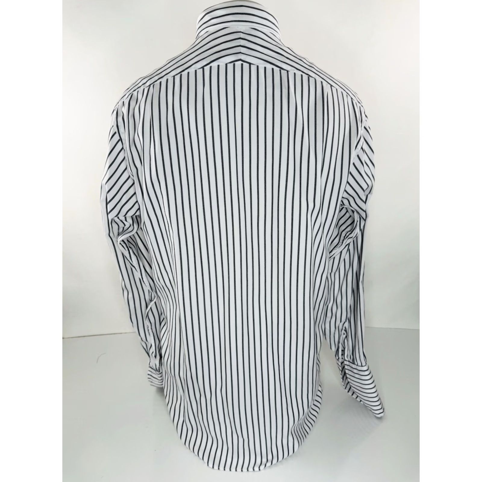 Turnbull & Asser TURNBULL & ASSER Striped Dress Shirt Mens 16 41 White / Black Button-Up Long Sleeve Shirt Mens Shirts 16 41 Size 42R - 4 Thumbnail