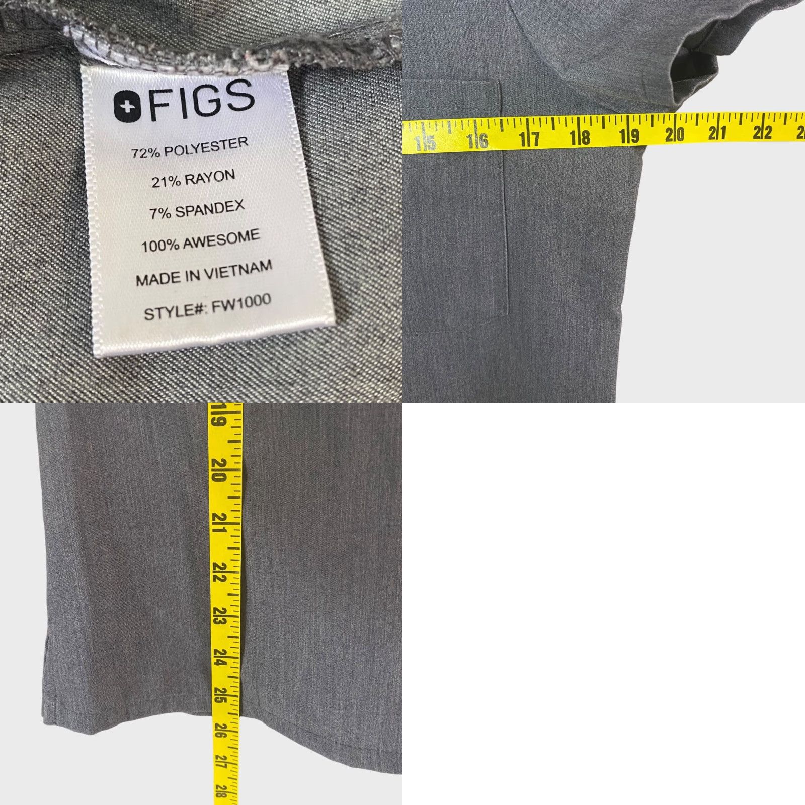 Vintage FIGS Caterina One-Pocket Scrub Top Women's Small Gray Stretch Short Sleeve Size S / US 4 / IT 40 - 8 Thumbnail