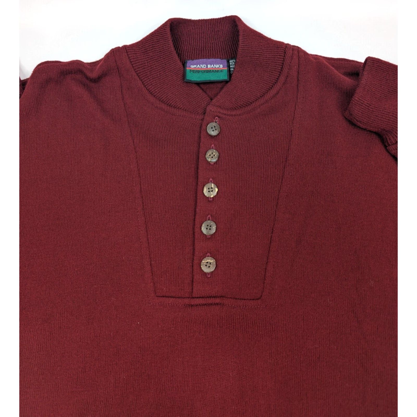 Vintage Grand Banks Mens Red Acrylic Henley 1/4 Button Sweater Size Large Size US L / EU 52-54 / 3 - 7 Thumbnail