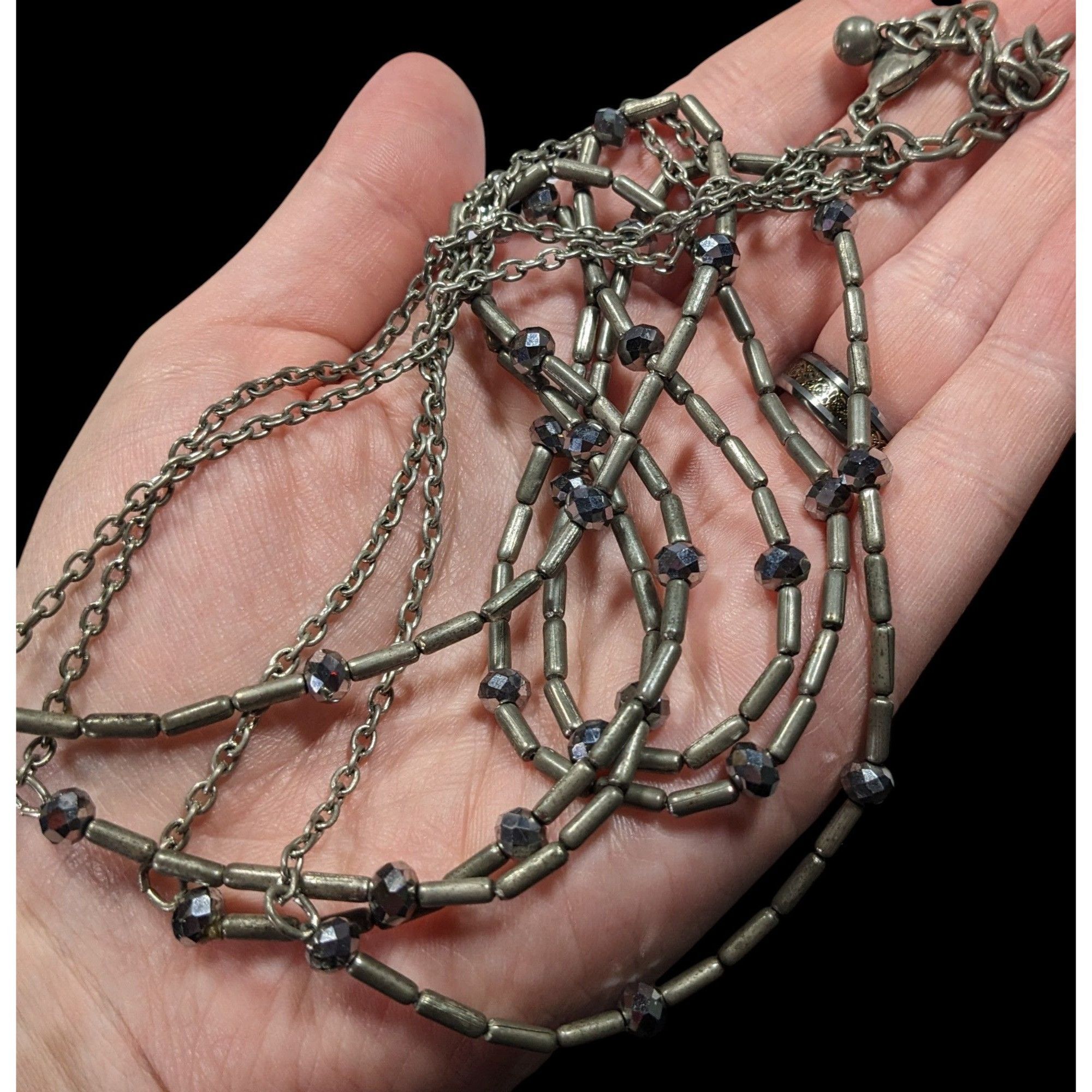 Other Elegant Glam Multilayer Metal And Glass Silver Tone Beaded N Size ONE SIZE - 4 Thumbnail