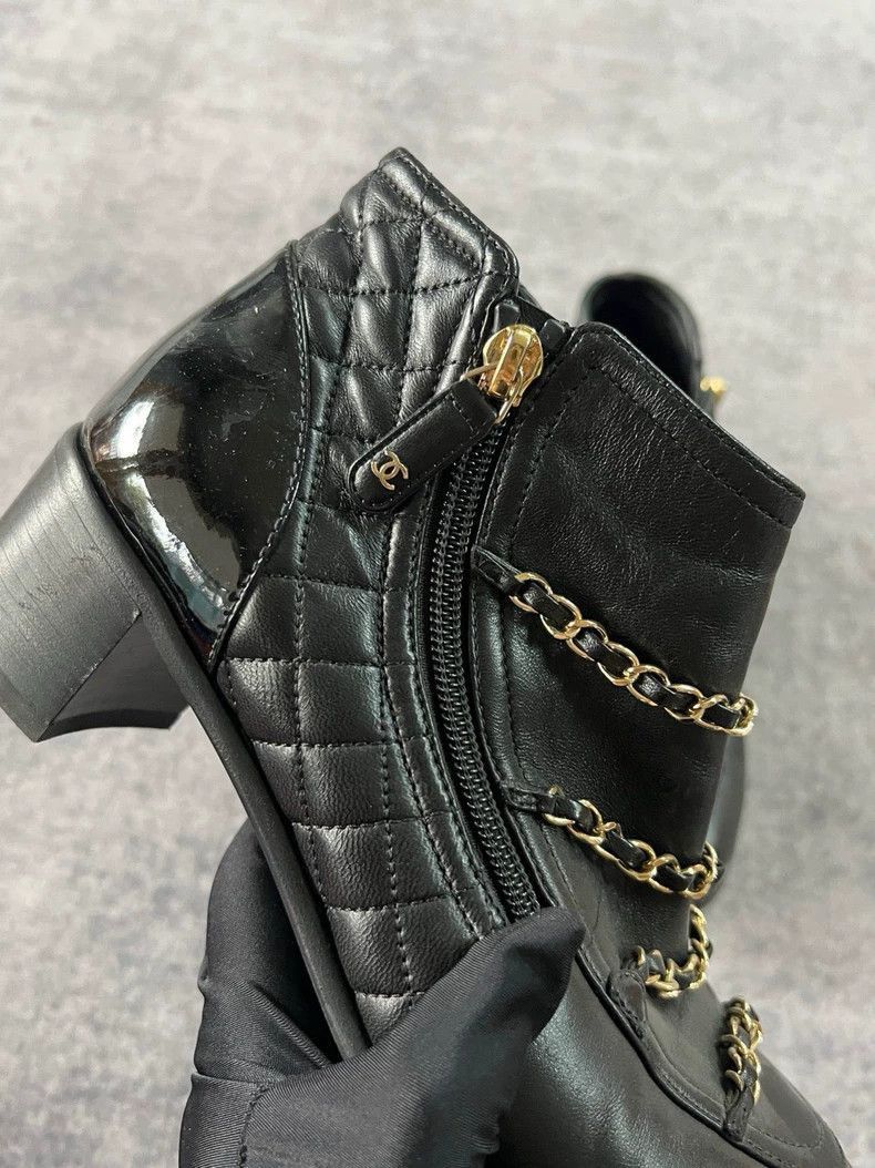 Chanel Chanel Black Gold Chain Ankle Boots Size US 7.5 / EU 40-41 - 3 Thumbnail
