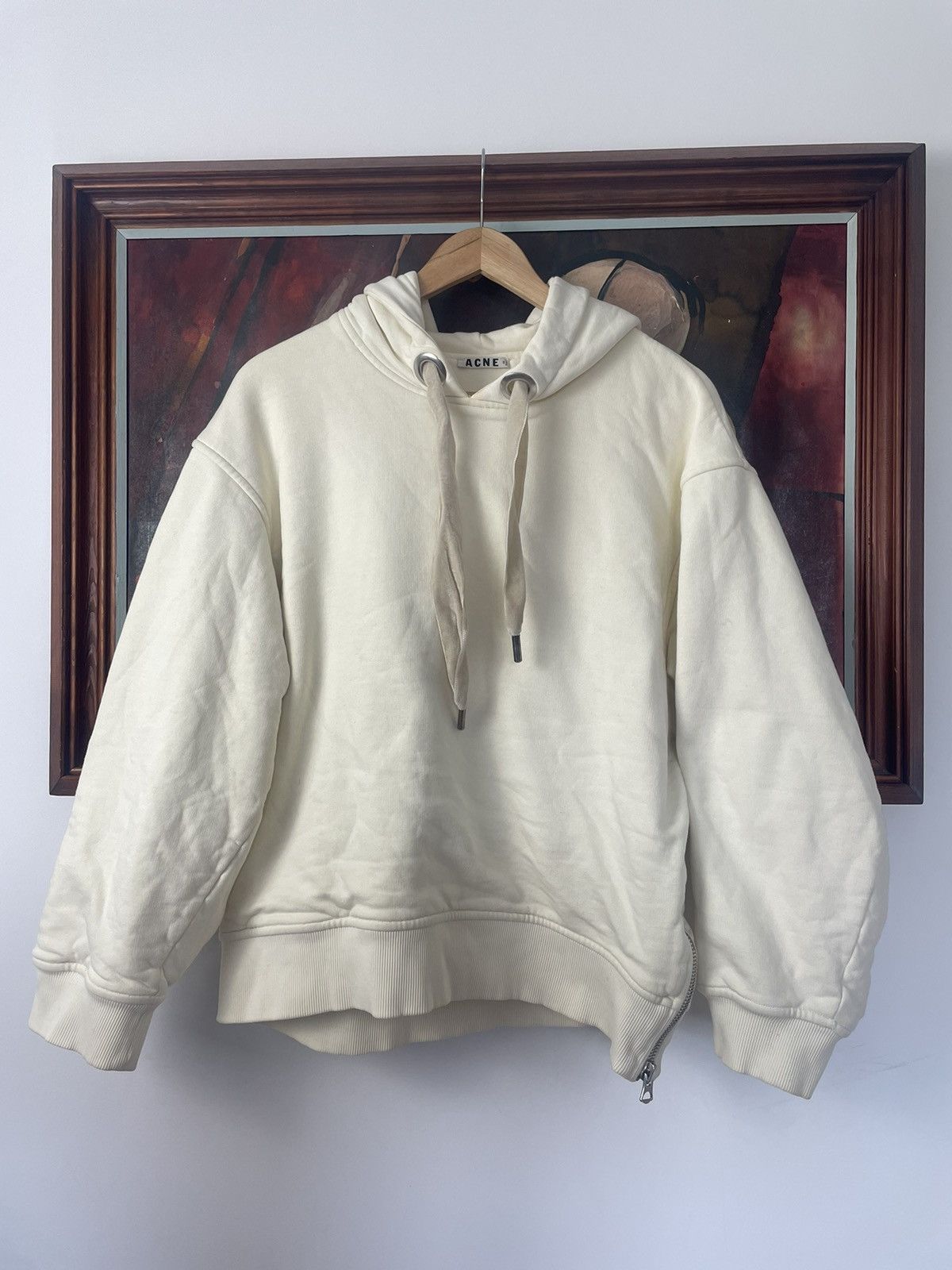 image of Acne Studios Acne Studio Cropped Boxy Oversize Hoodie Beige Designer, Men's (Size XS)