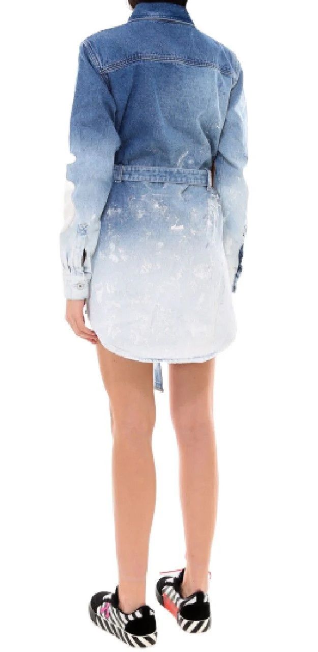 Off-White o1mle0425 Bleach Painted Belted Denim Dress in Blue & White Size XS / US 0-2 / IT 36-38 - 2 Thumbnail