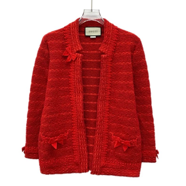 Red Bow Wool Long Sleeve Cardigan-dmc