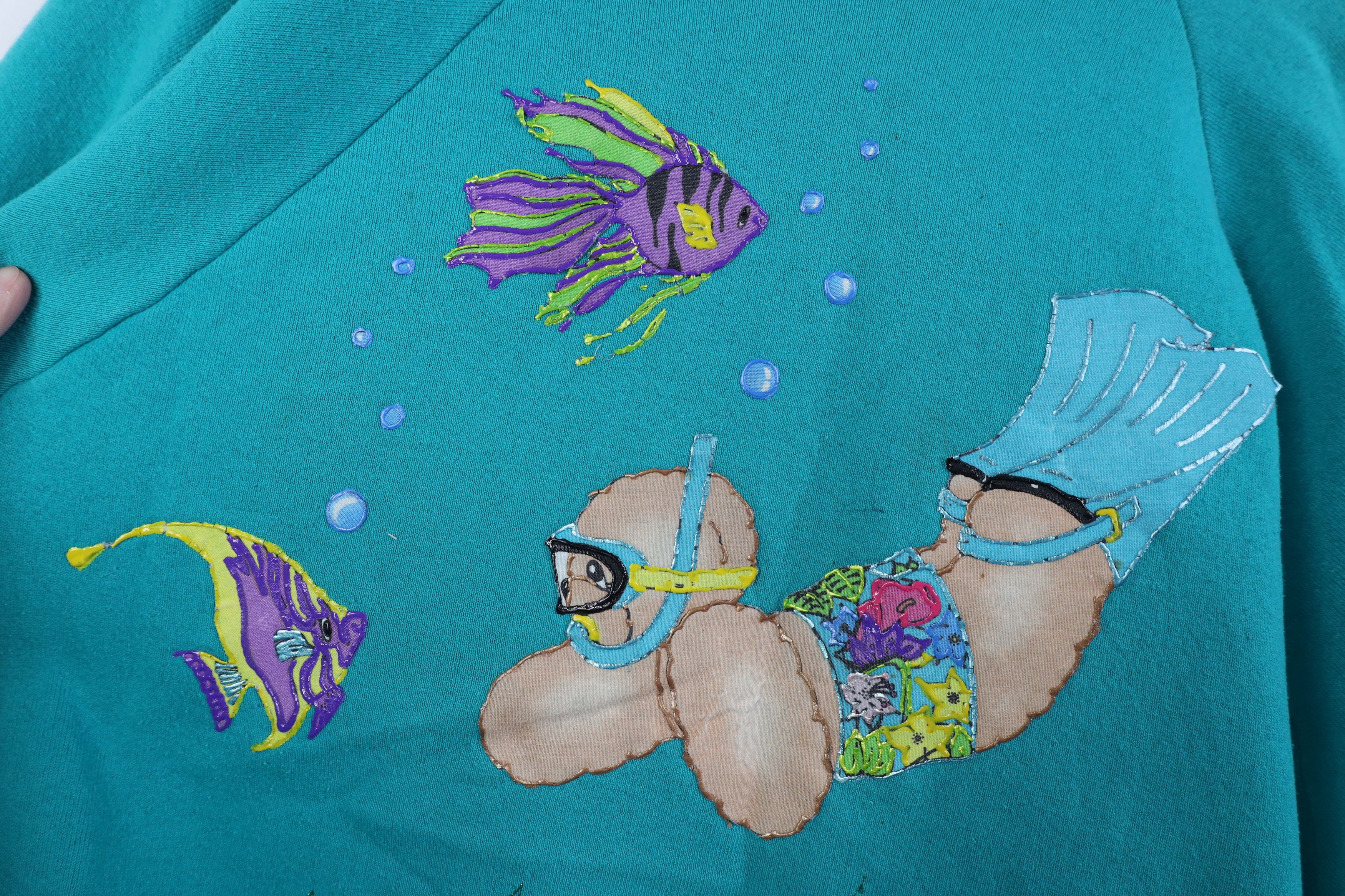 Vintage Vintage 90s Streetwear Diving Bear Sea Fish Sweatshirt Size XL / US 12-14 / IT 48-50 - 4 Thumbnail
