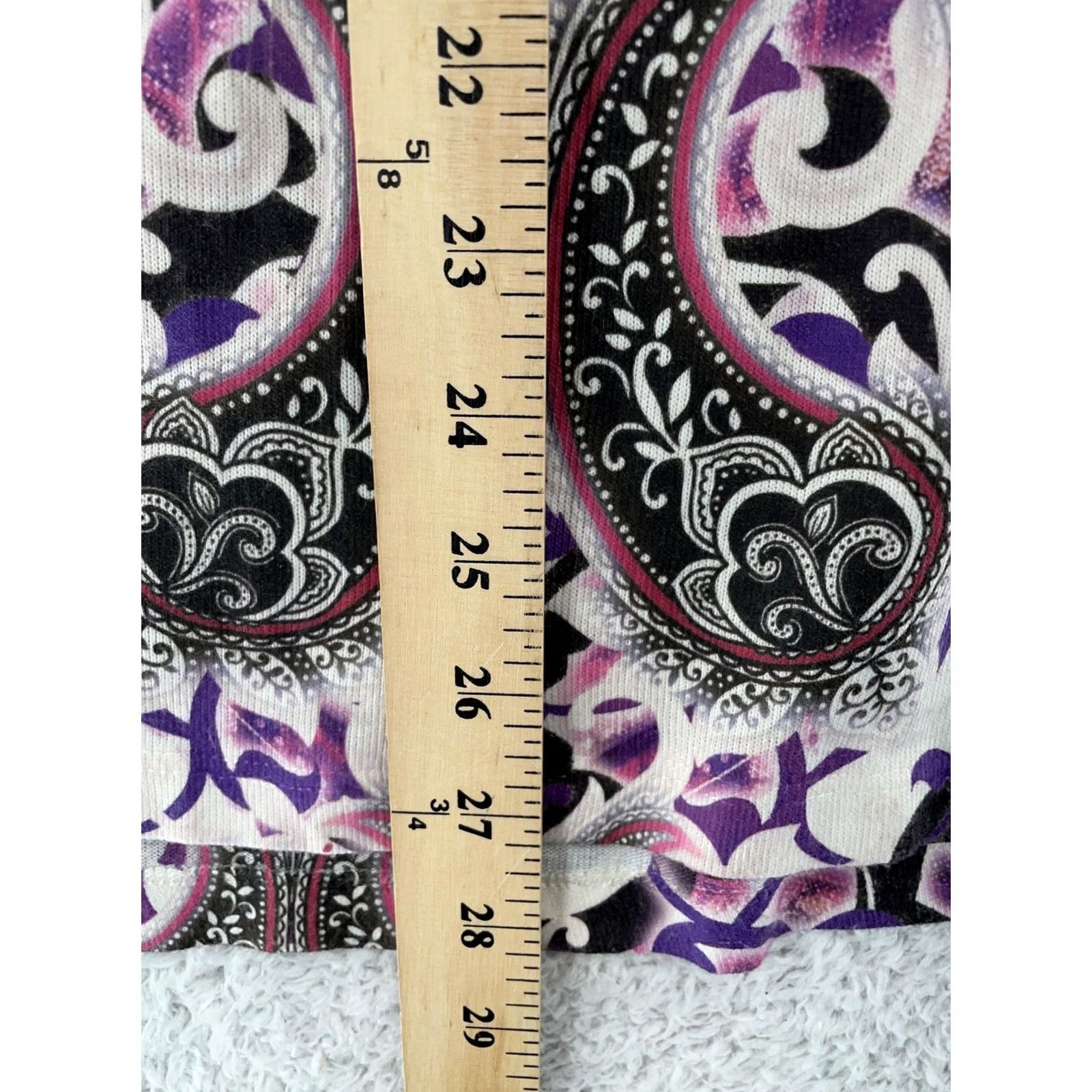 Vintage One World Tunic Top Womens XL Purple Paisley Boho Peasant V Neck Pleated Rhinestone Embellished Casual Long Sleeve Size XL / US 12-14 / IT 48-50 - 5 Thumbnail