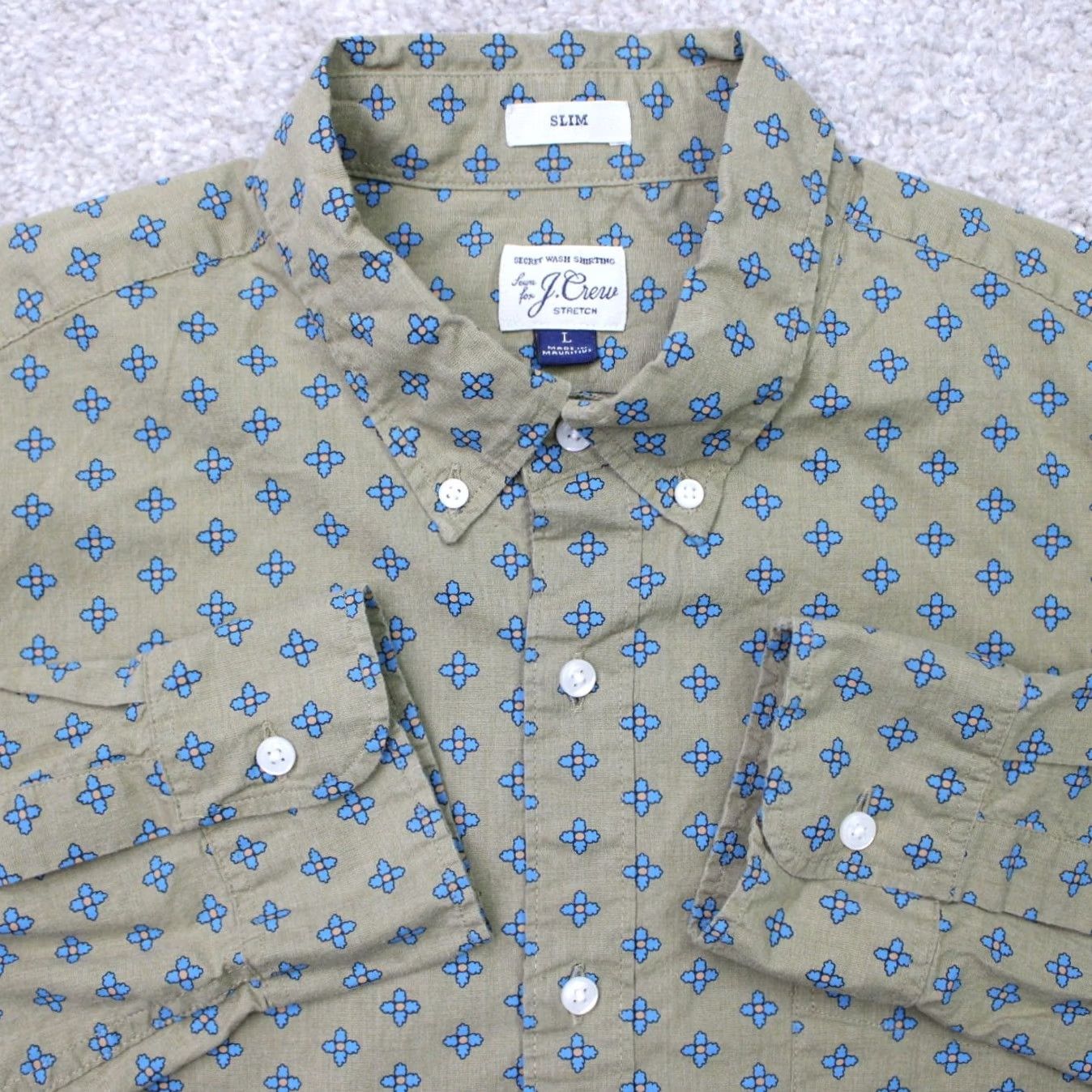 J.Crew J.CREW Shirt Mens Large Beige/Blue Geometric Secret Wash Slim Fit Long Sleeve Size US L / EU 52-54 / 3 - 2 Thumbnail