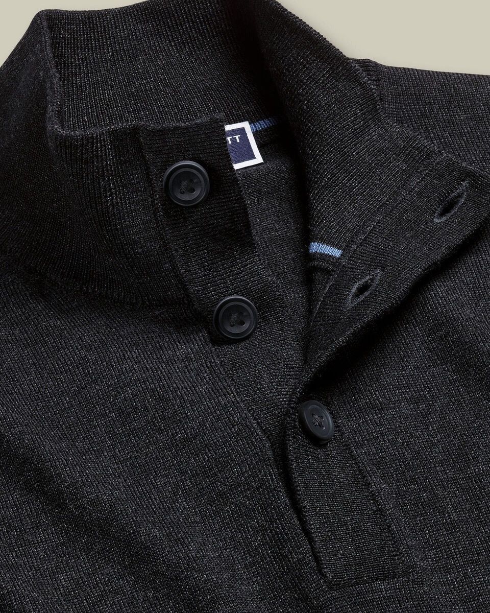 Charles Tyrwhitt Pure Merino Button Neck Sweater Size US XL / EU 56 / 4 - 2 Thumbnail