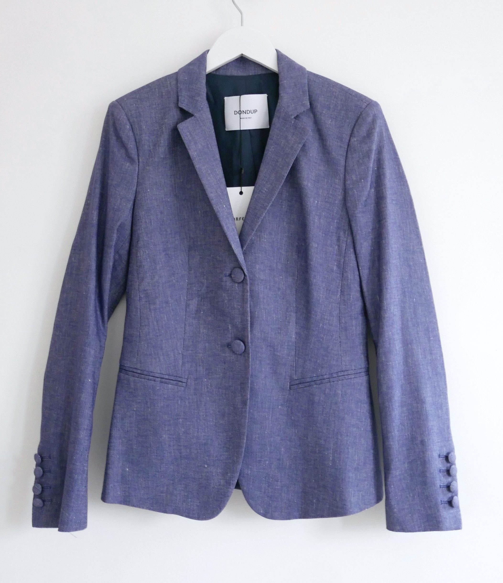 image of Dondup Denim Blue Linen Mix Blazer Jacket, Women's (Size XS)