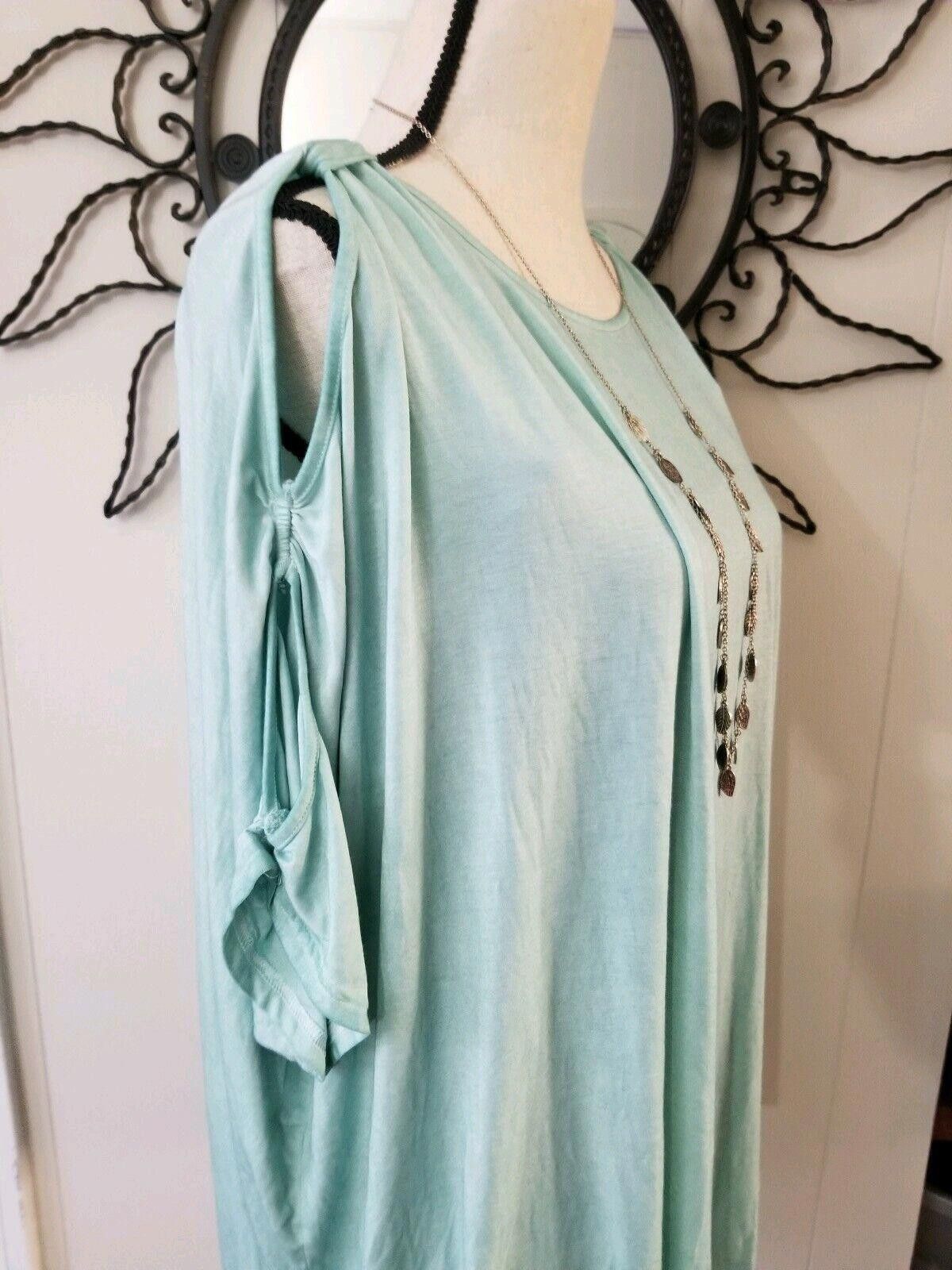 Designer Womens Mint Top small Oversized Cold Shoulder Knots Blouse Size S / US 4 / IT 40 - 3 Thumbnail