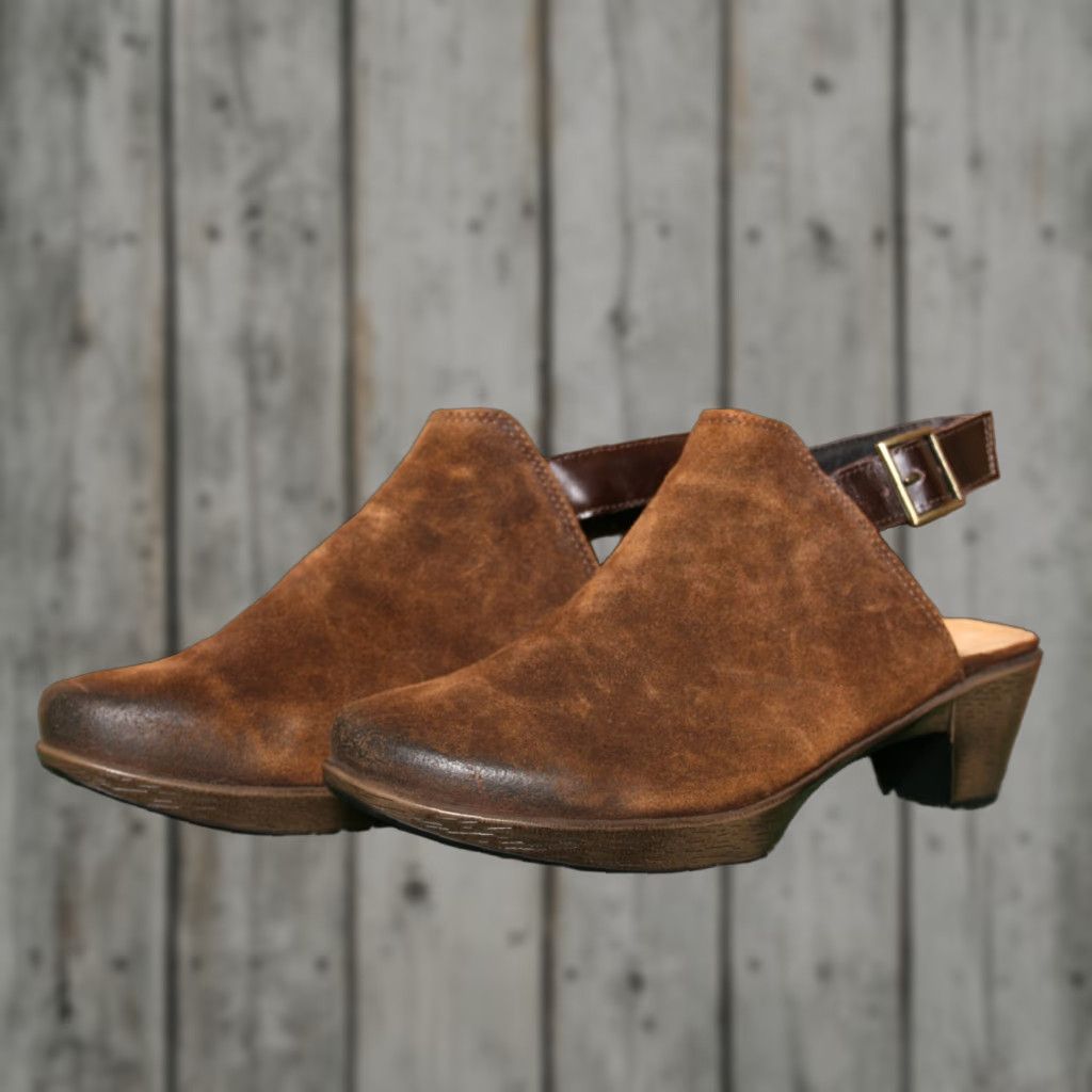 Vintage NAOT Upgrade Brown Burnished Suede Block Heel Slingback Mules US 9 EUR 40 Women Hesl? Size US 9 / IT 39 - 1 Thumbnail