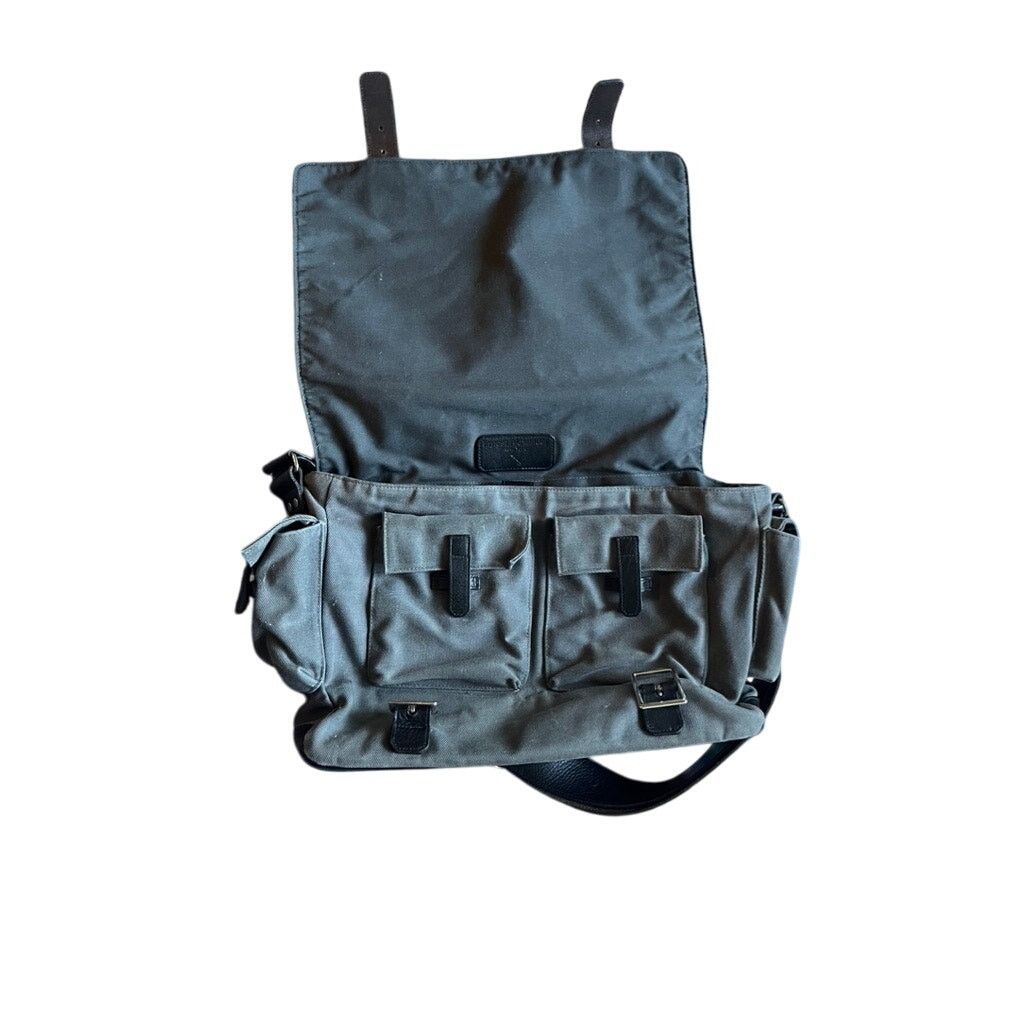 Ernest Alexander Ernest Alexander Messenger Bag Grey Canvas Black Leather Size 28 - 3 Thumbnail