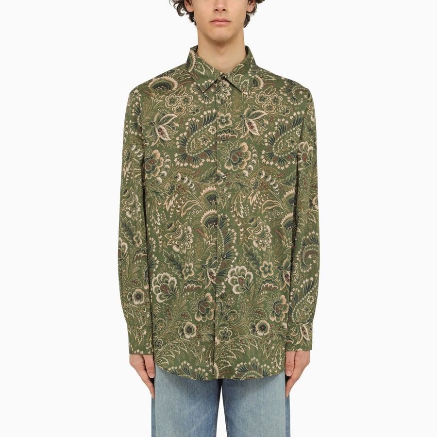 image of Etro O1D2Blof0424 Linen Shirt In Green, Men's (Size Small)