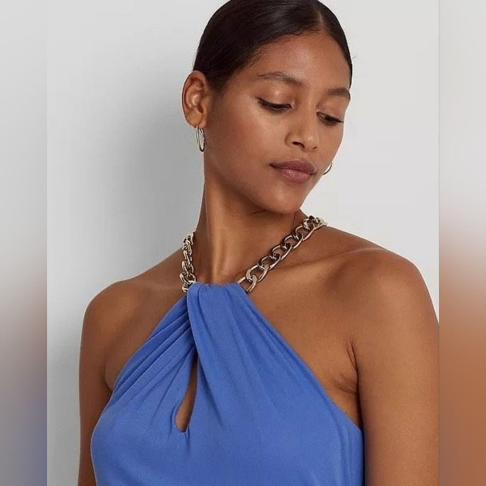 Ralph Lauren Lauren Ralph Lauren LRL Blue Gold Chain Halter Gown Size 10 Size L / US 10 / IT 46 - 3 Thumbnail