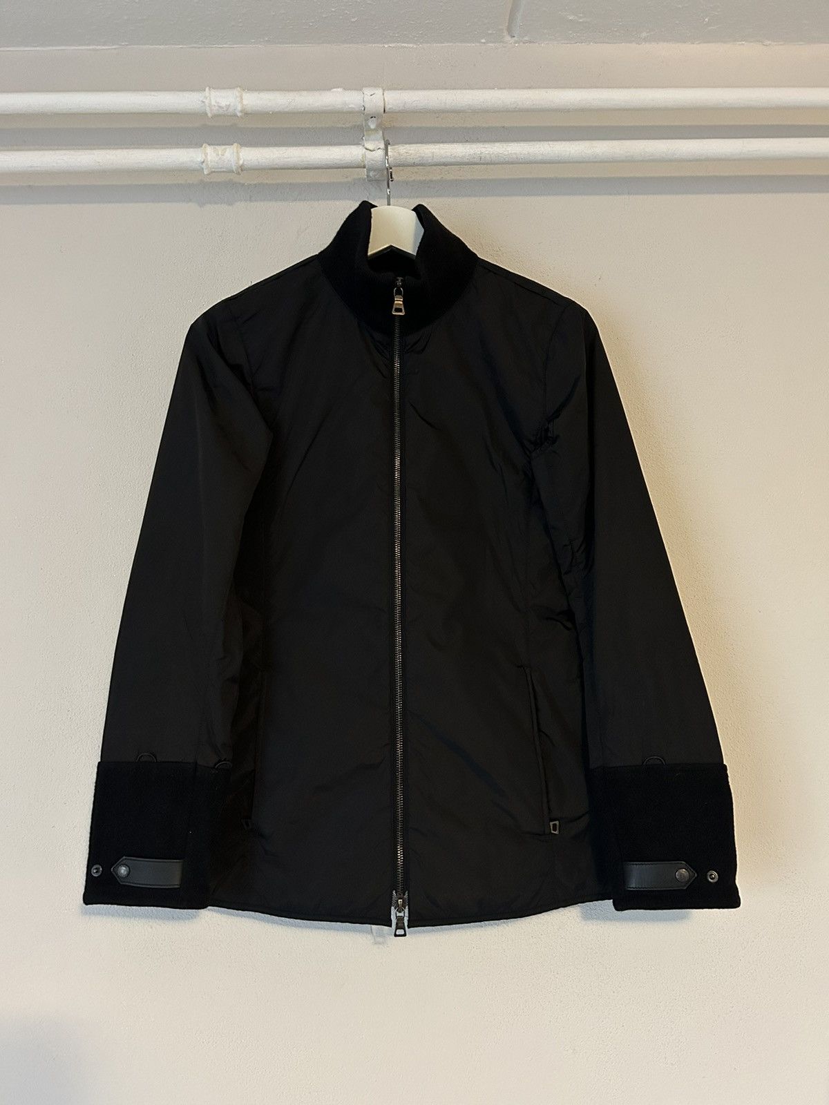image of Prada Black Nylon Jacket With Wool And Leather Details, Women's (Size Small)