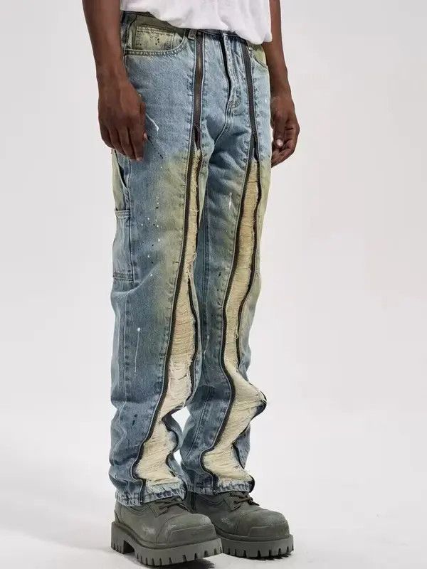 VIBE High street double zip washed distressed logging jeans Size US 32 / EU 48 - 8 Thumbnail