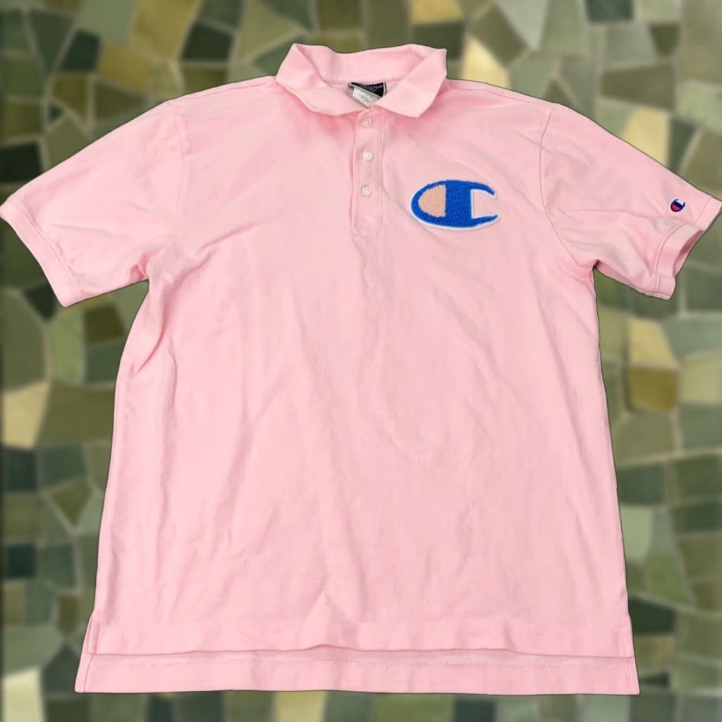 Champion CHAMPION Polo Shirt Mens Short Sleeve Pink Medium 100% Cotton Knit Button-Front Classic Fit Sports Casual Shirt Size US M / EU 48-50 / 2 - 1 Thumbnail