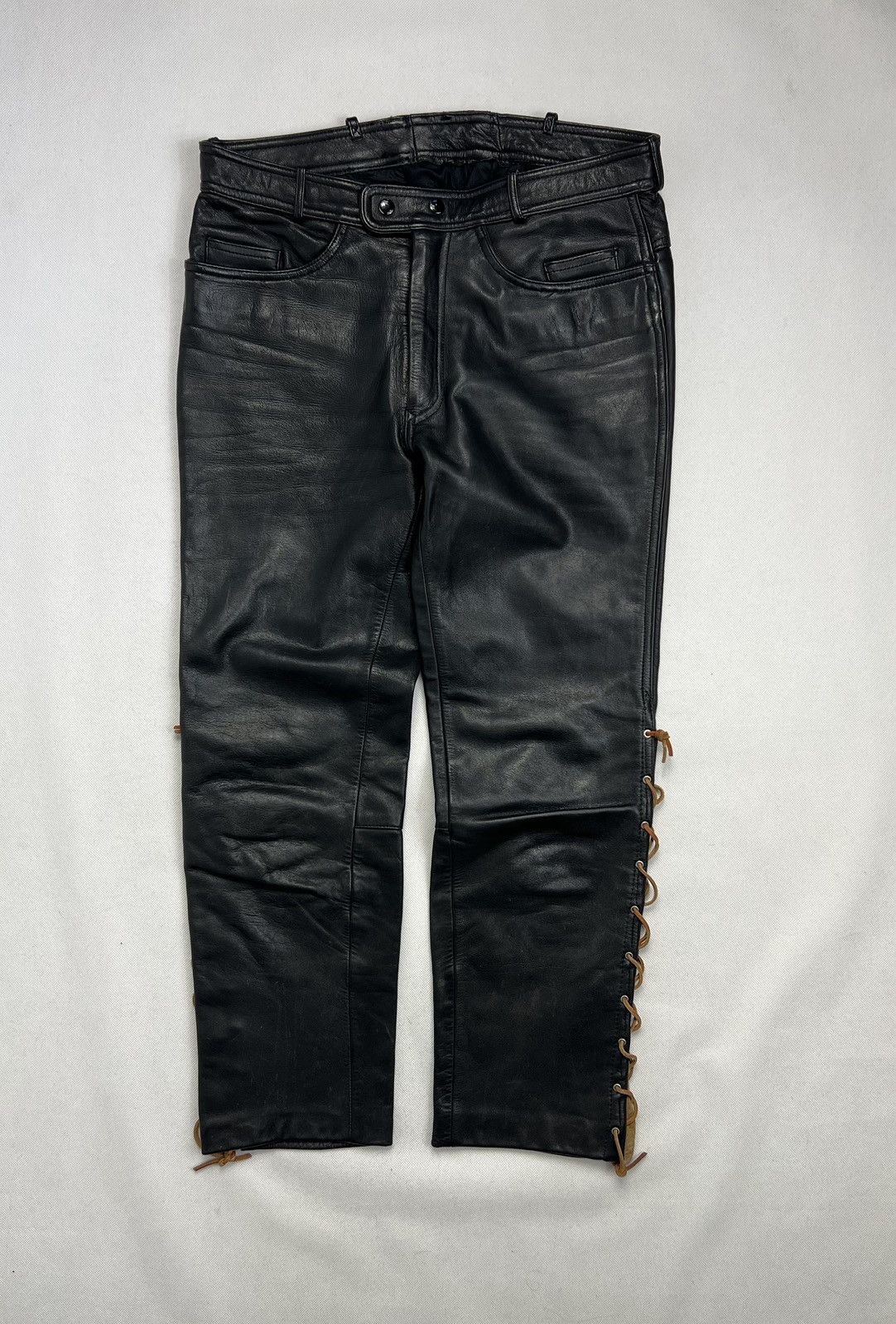 Vintage Heavy Leather Pants Vintage 90’s Black Real Leather Size US 34 / EU 50 - 1 Thumbnail