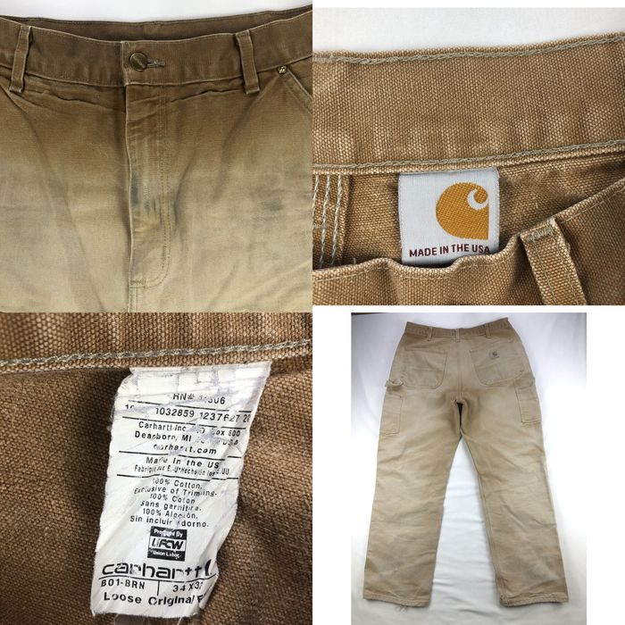 Vintage Carhartt Pants Double Knee Men's 30x30 Wheat Brown 90s Made In USA