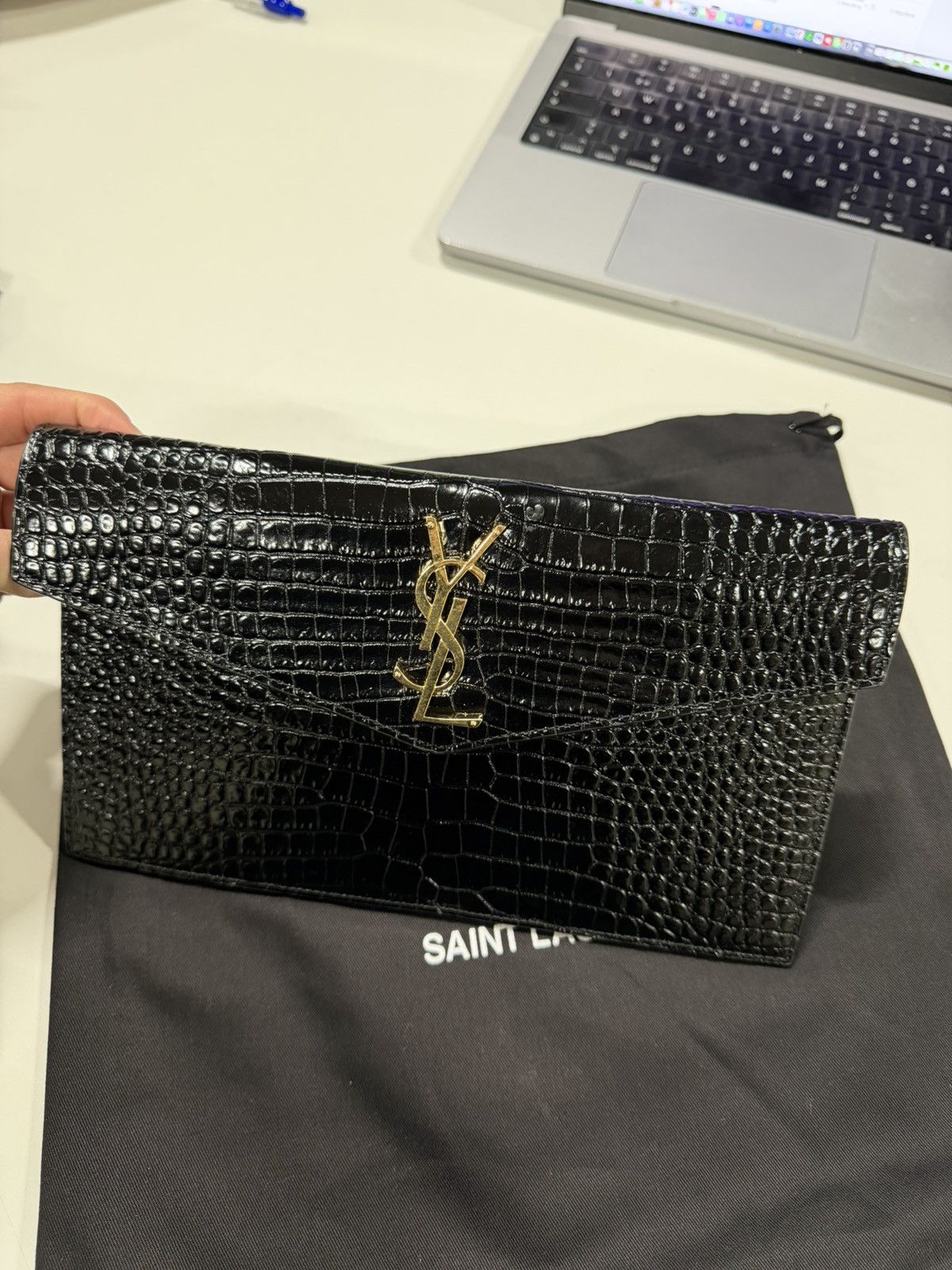 Saint Laurent Paris Saint Laurent Uptown Croco Leather Pouch NEW 900$ Size ONE SIZE - 3 Thumbnail