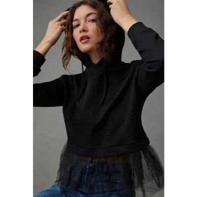 Anthropologie Pilcro Tulle-Hem Black Hoodie Size XS / US 0-2 / IT 36-38 - 2 Thumbnail