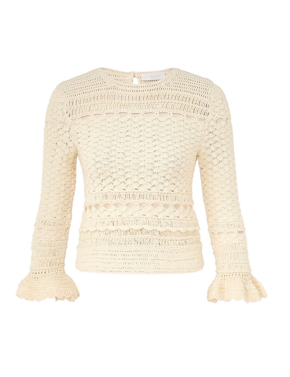 oc11z0525 Waverly Crochet Crew Neck Sweater in Beige
