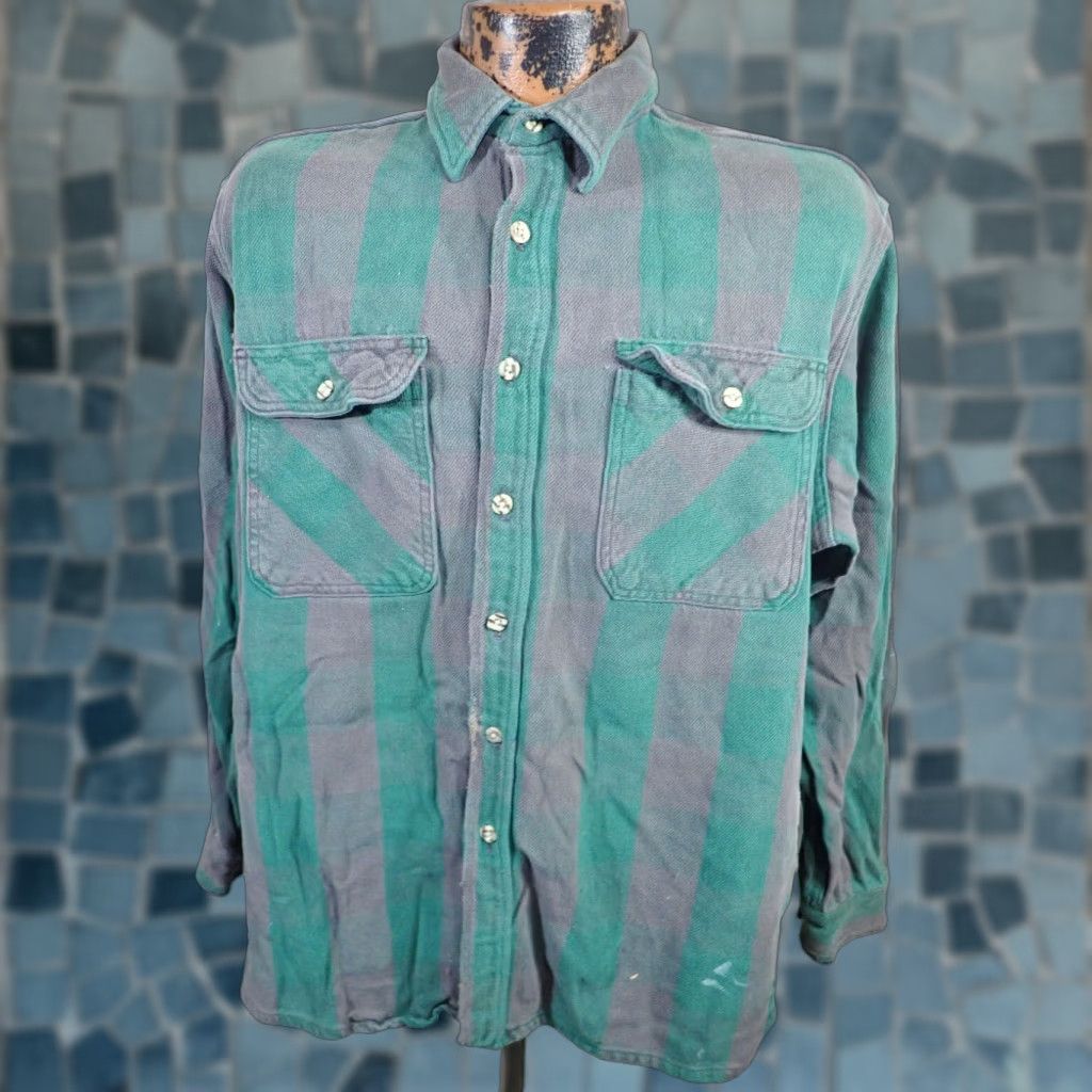 Vintage VINTAGE OshKosh B'Gosh Mens XL Tall Flannel Shirt Distressed Green Black Heavy Cotton Size US XL / EU 56 / 4 - 1 Thumbnail