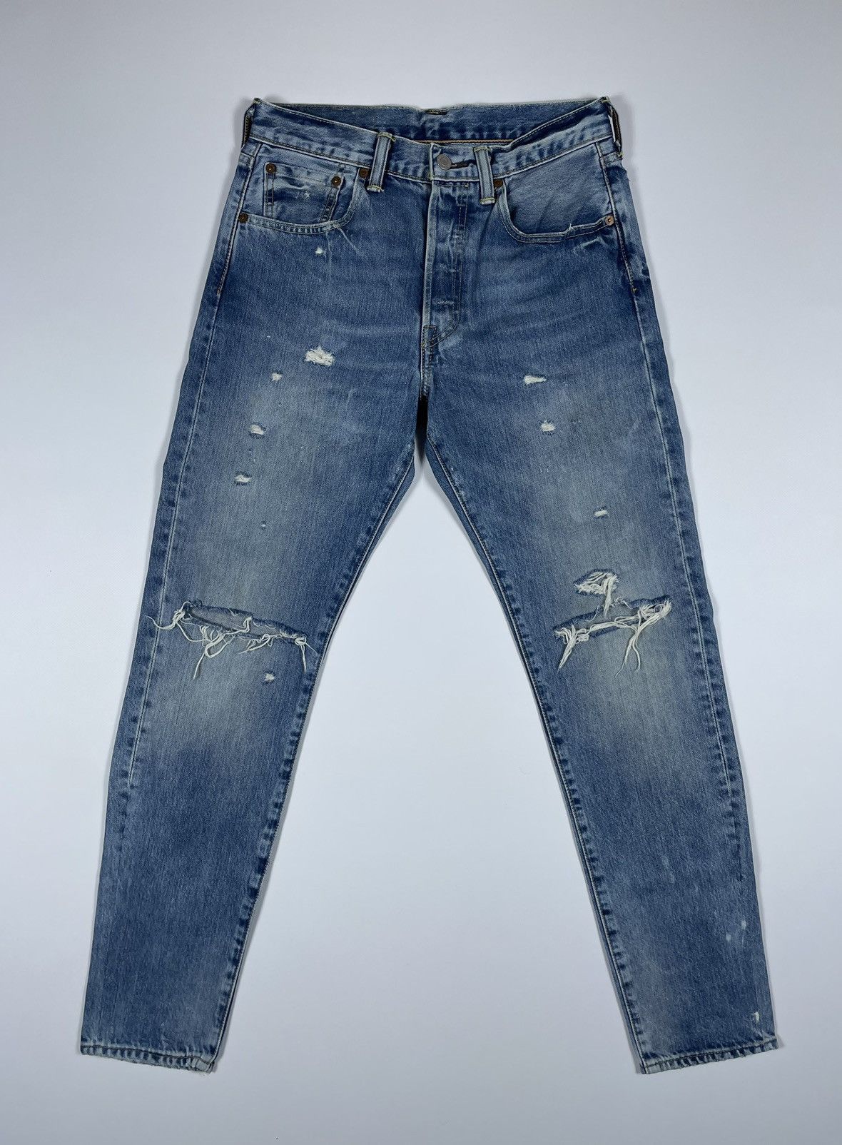Levi's Levi’s 501CT Light Blue Wash Denim Ripped Slim Jeans Custom Size US 29 - 3 Thumbnail