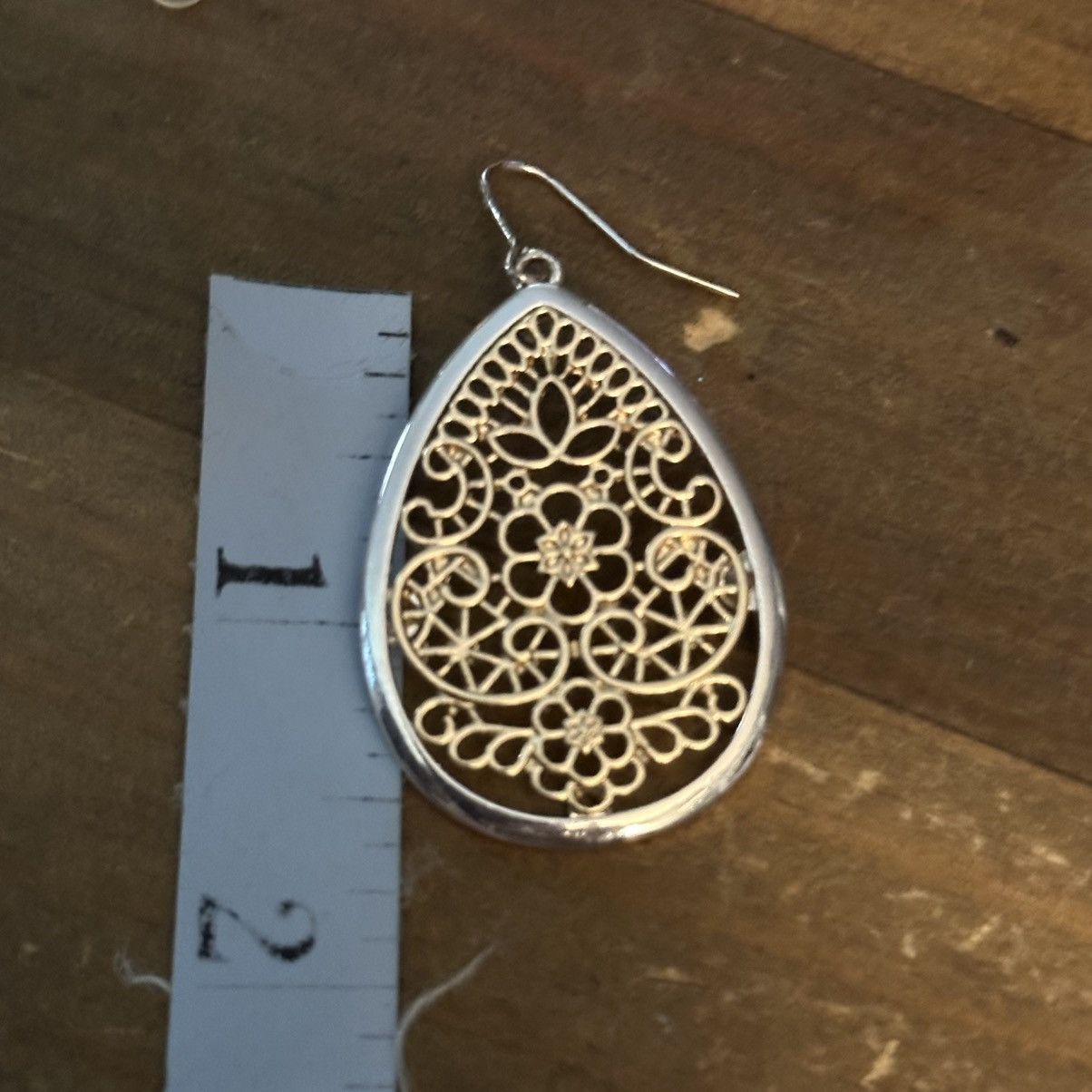 Other Two tone filigree teardrop dangle earrings Size ONE SIZE - 3 Thumbnail