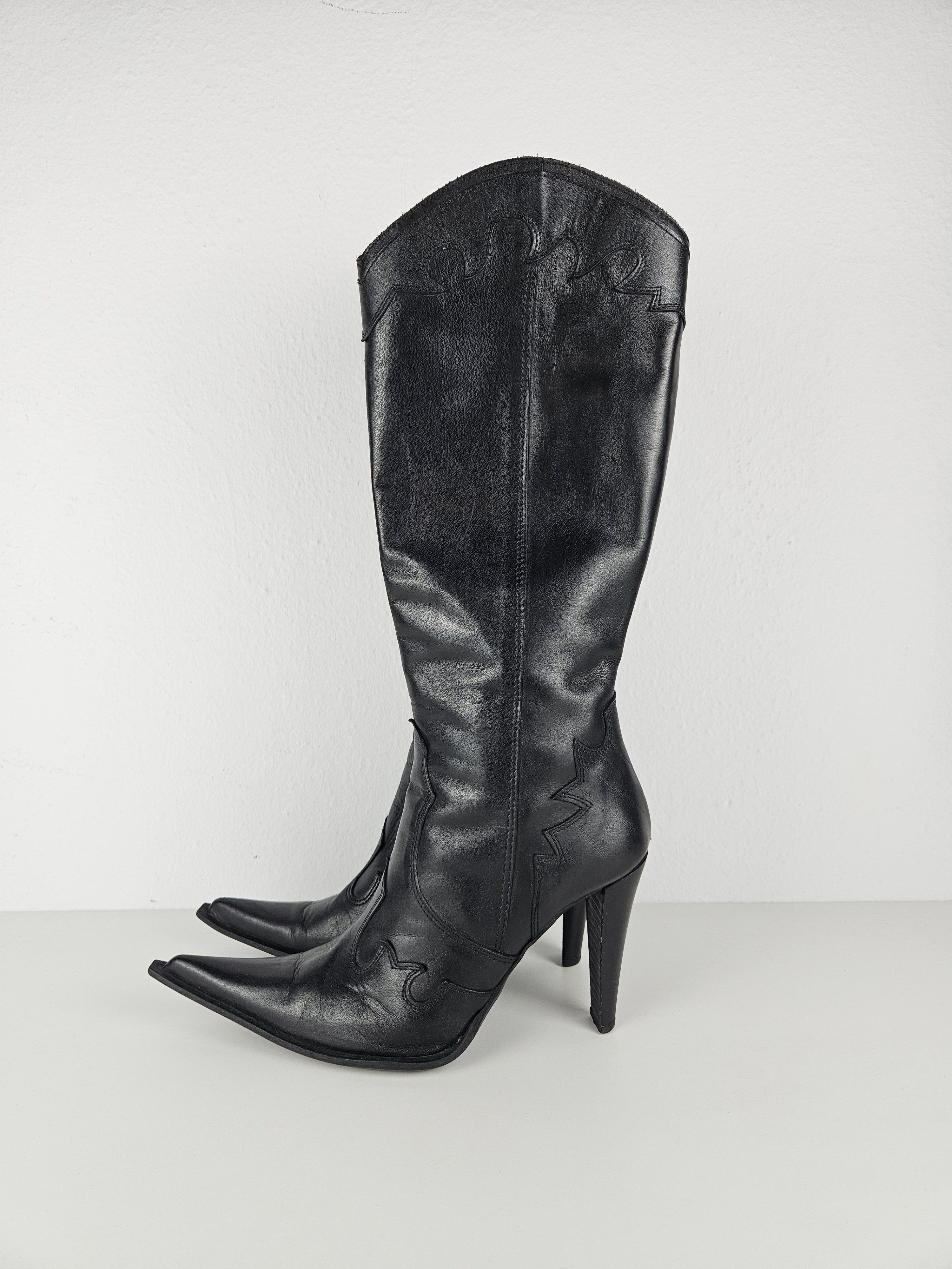 Vintage Vintage leather high heel pointed toe cowboy boots Size US 10 / IT 40 - 1 Thumbnail