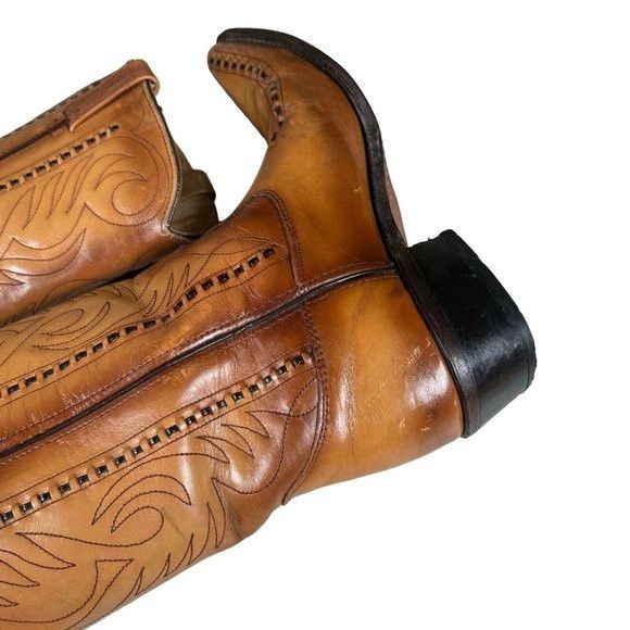 Genuine Leather × Vintage Vintage Double-H Cowboy Western Boots USA Made Patina Saddle Size US 10.5 / EU 43-44 - 10 Thumbnail