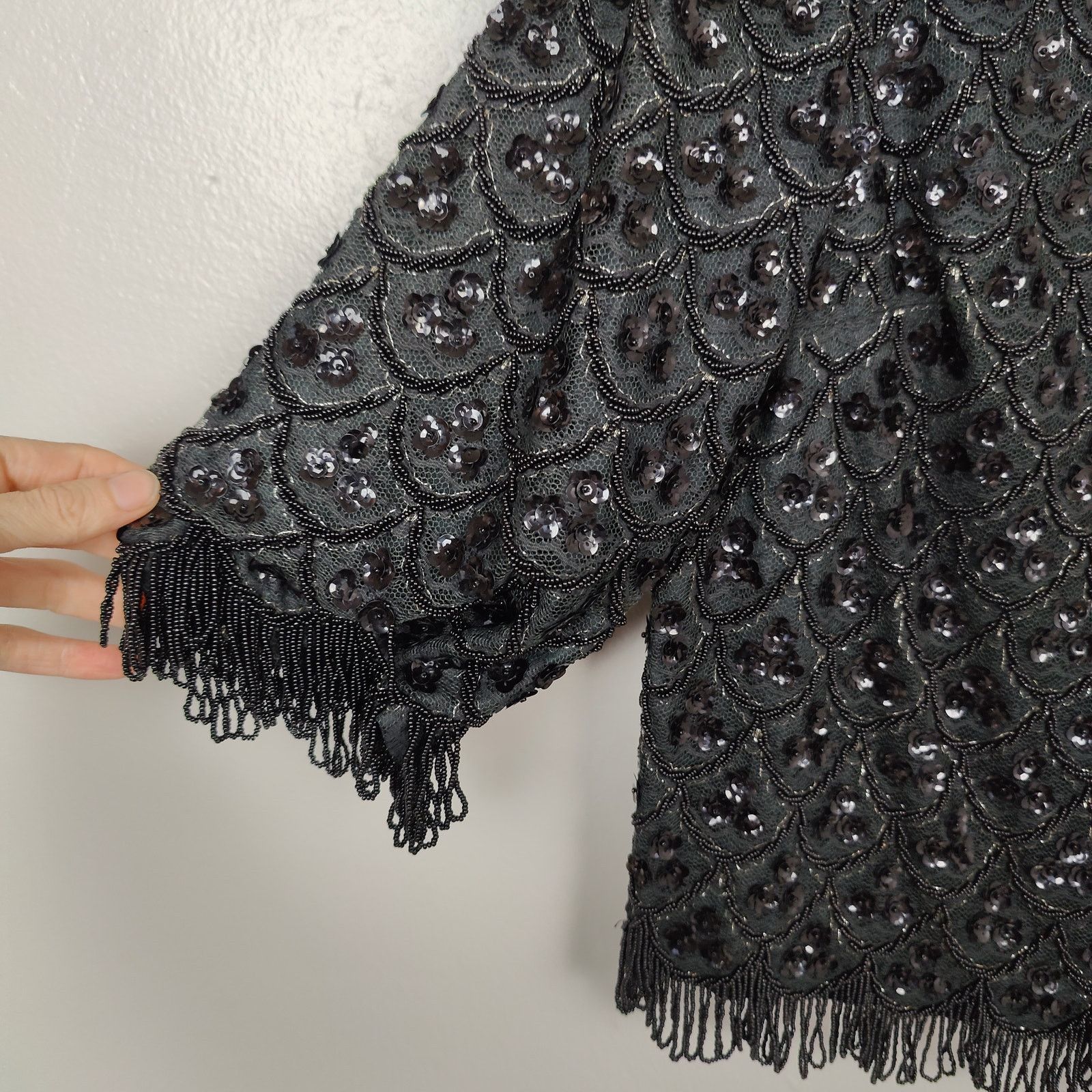 Other Vintage Beaded Top Womens Medium Black Sequin Bling Size M / US 6-8 / IT 42-44 - 3 Thumbnail