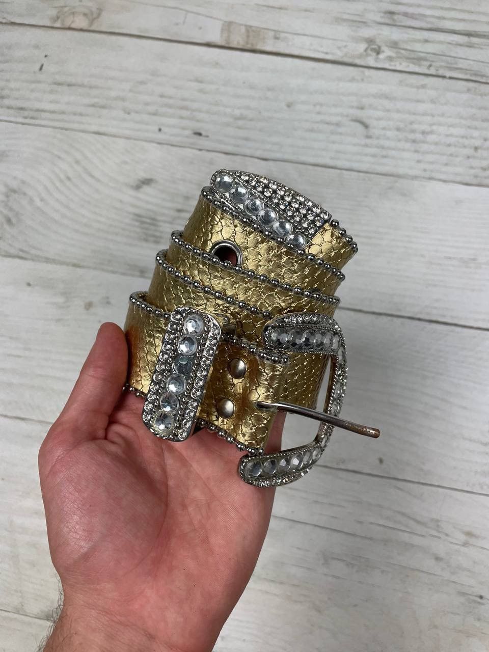 Other Vintage B B Simon Style Belt Leather Rhinestone Punk Y2K Size ONE SIZE - 2 Thumbnail