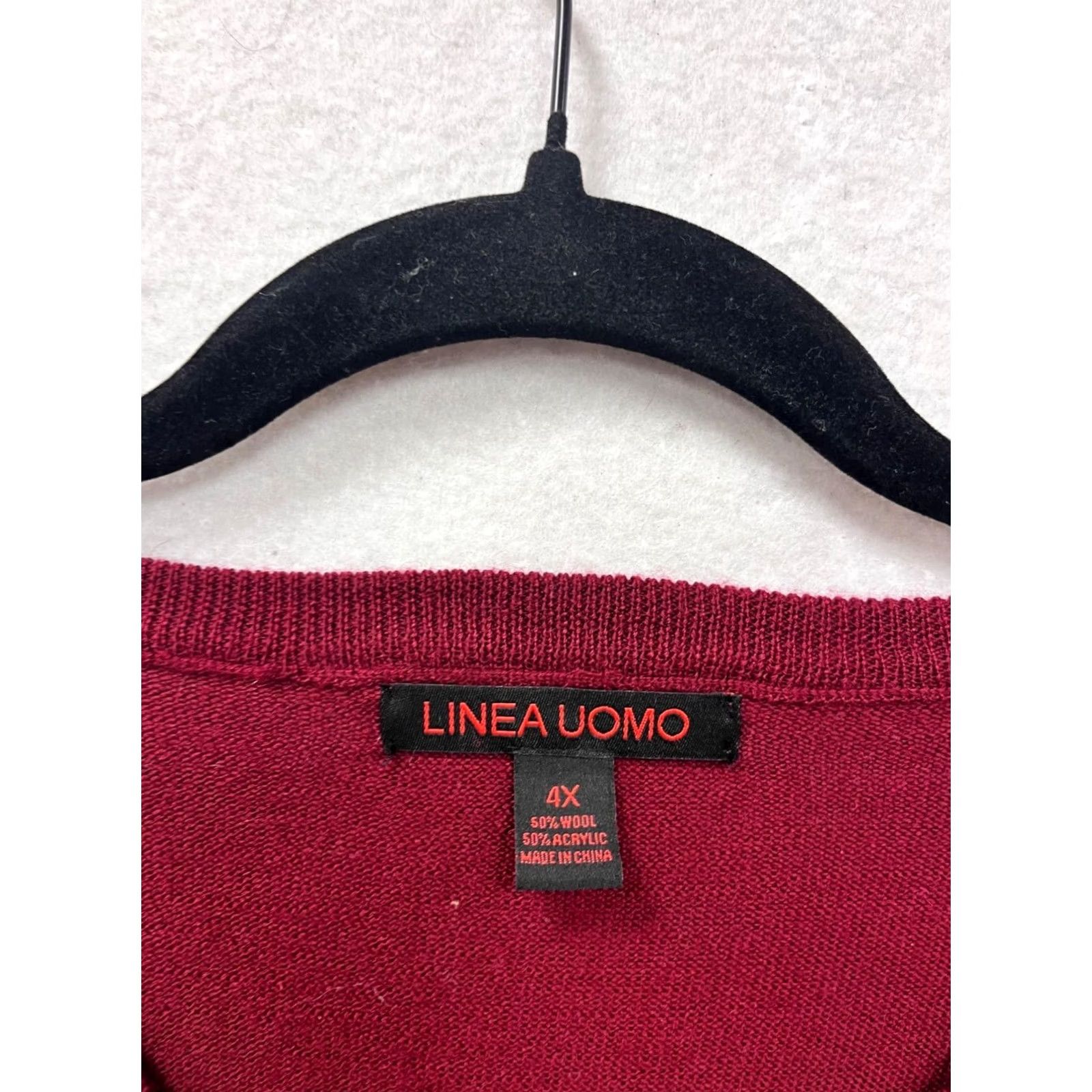 Vintage Linea Uomo Sweater Unisex Adults 4X V-Neck Red Wool Acrylic Pullover Size US XXL / EU 58 / 5 - 3 Thumbnail