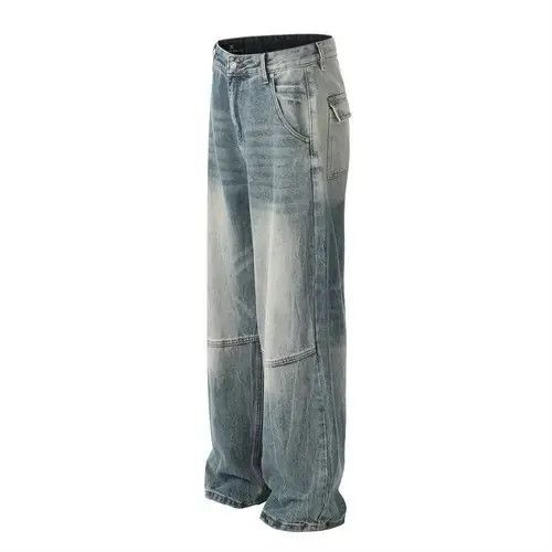Jean American loose casual washed distressed patchwork work jeans Size US 32 / EU 48 - 4 Thumbnail