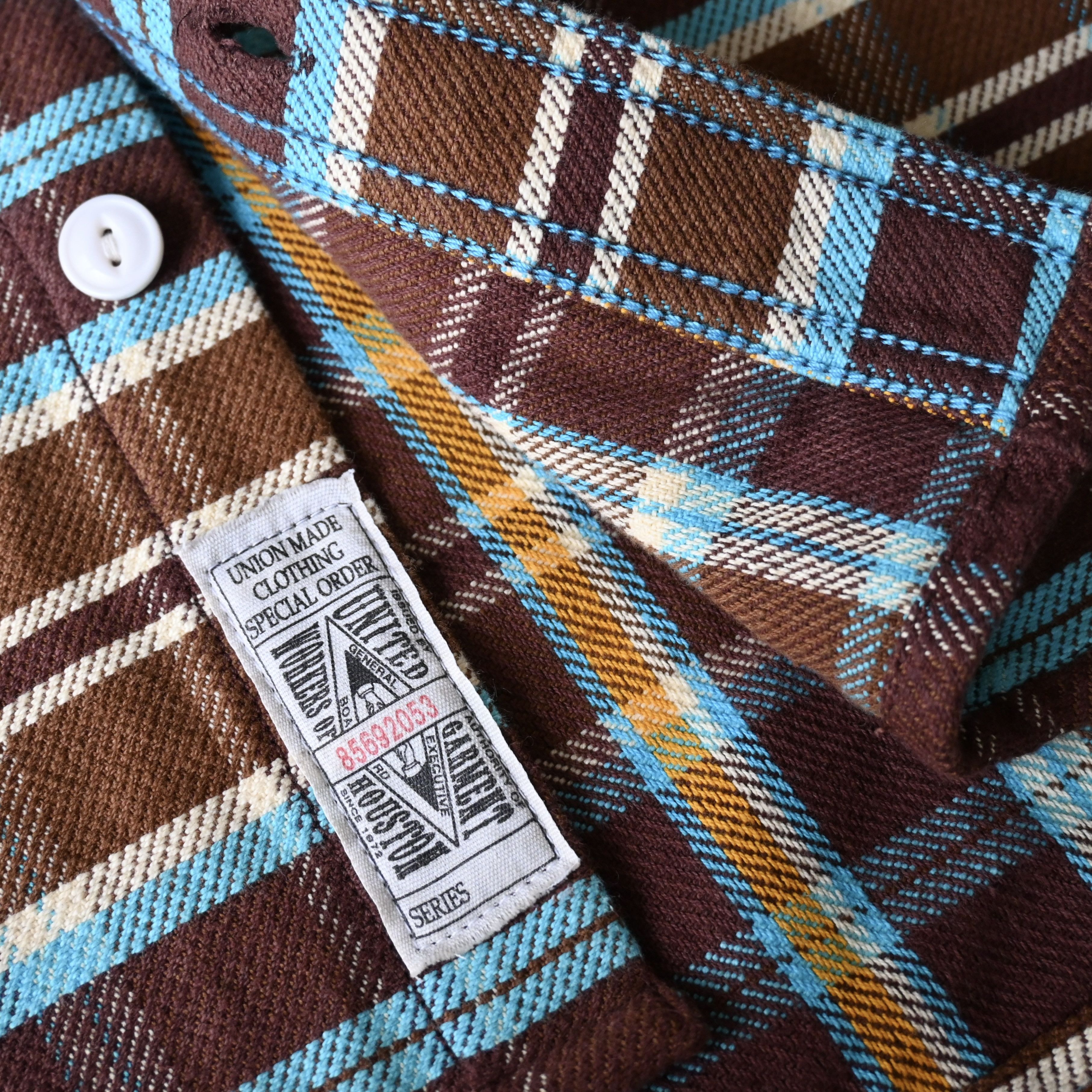 Japanese Brand UNUSED, Houston heavyweight flannel shirt, brown x turquoise Size US M / EU 48-50 / 2 - 15 Thumbnail