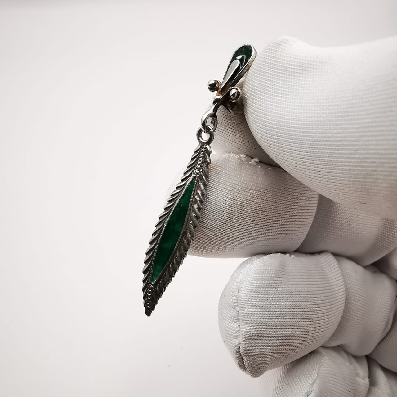 Vintage Vintage Earrings "Willow Leaves" 925 Sterling Silver, Enamel Size ONE SIZE - 5 Thumbnail