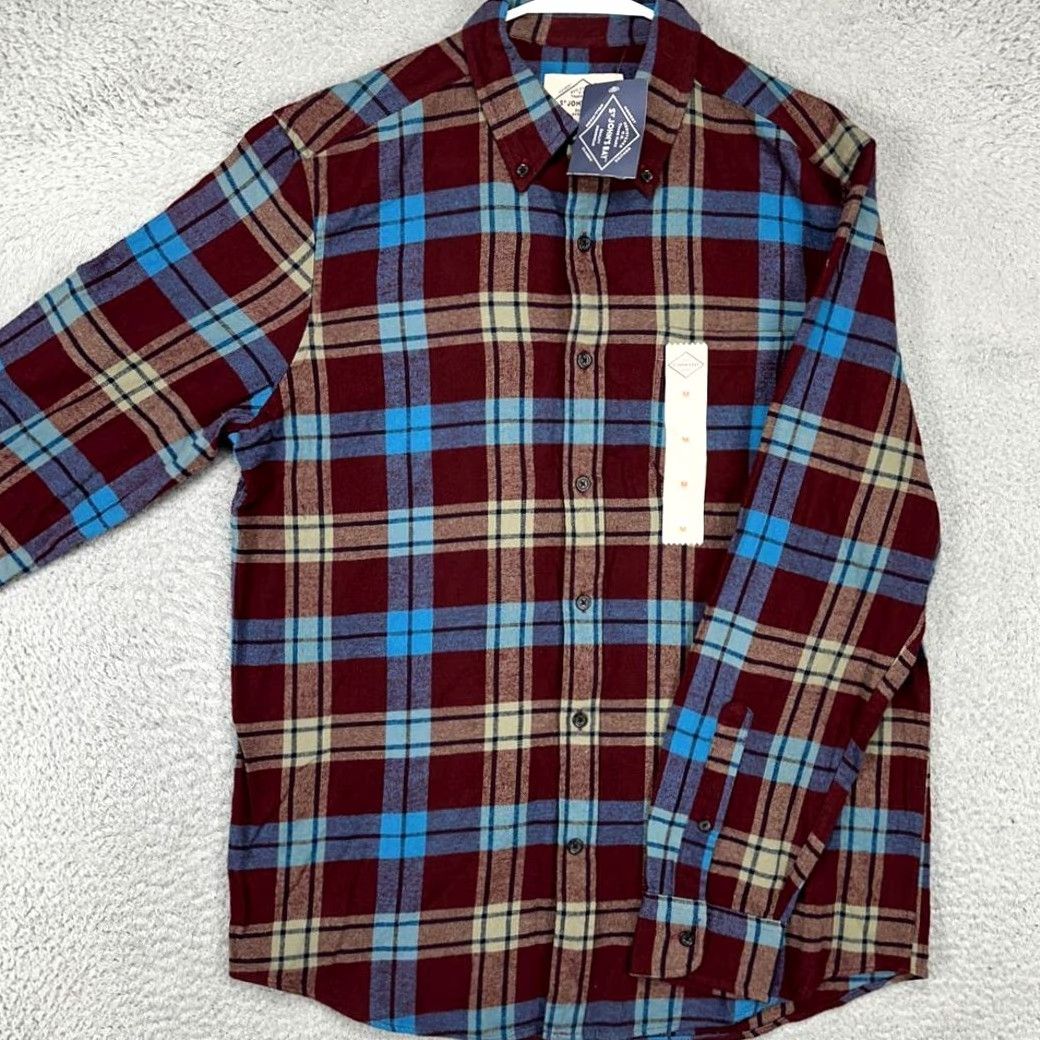 Vintage St. John's Bay Flannel Shirt Mens M Maroon Plaid Button-Down NEW Size US M / EU 48-50 / 2 - 2 Thumbnail