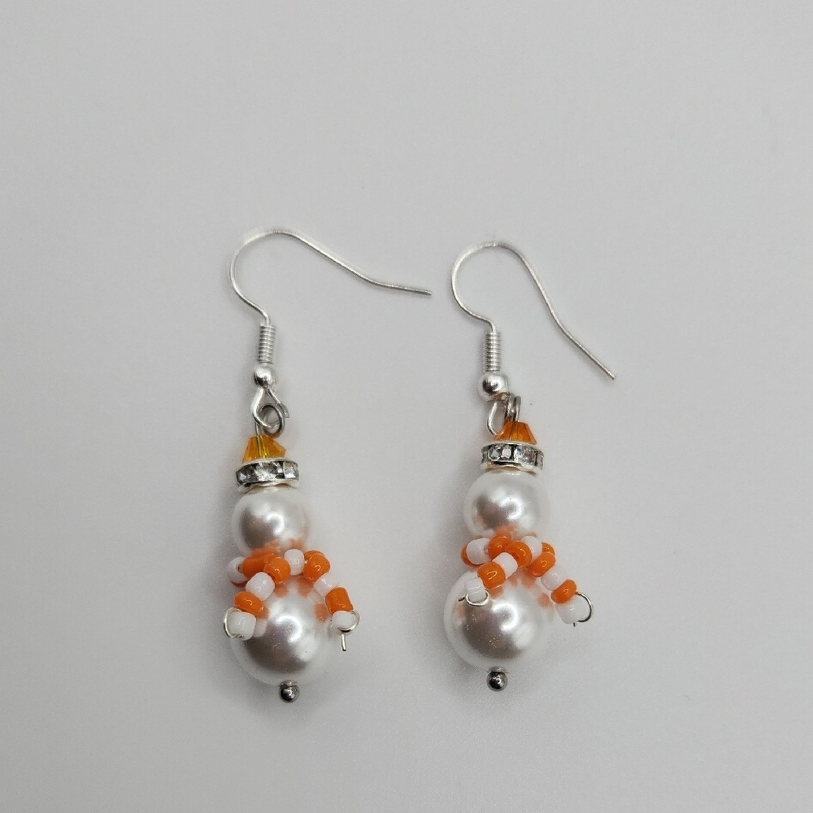 Other Chic White and Orange Beaded Snowman Earrings with Crystals Size ONE SIZE - 3 Thumbnail