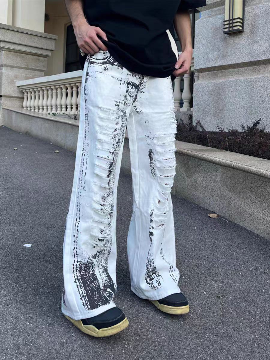 Japanese Brand × Vintage Hip-hop street graffiti micro flare ripped jeans size 30 Size US 30 / EU 46 - 1 Thumbnail
