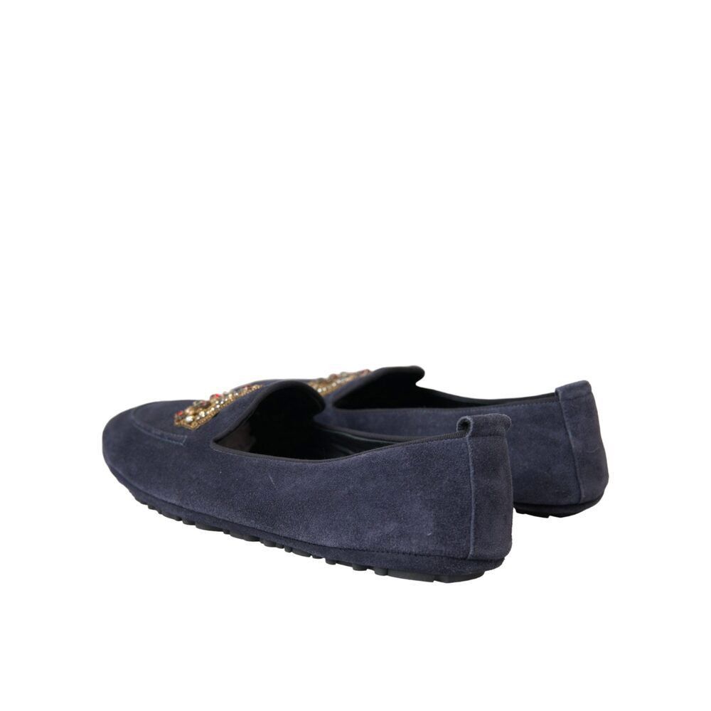 Dolce & Gabbana Dolce & Gabbana Blue Leather Suede Crystal Crown Loafers Sho Size US 7 / EU 40 - 4 Thumbnail
