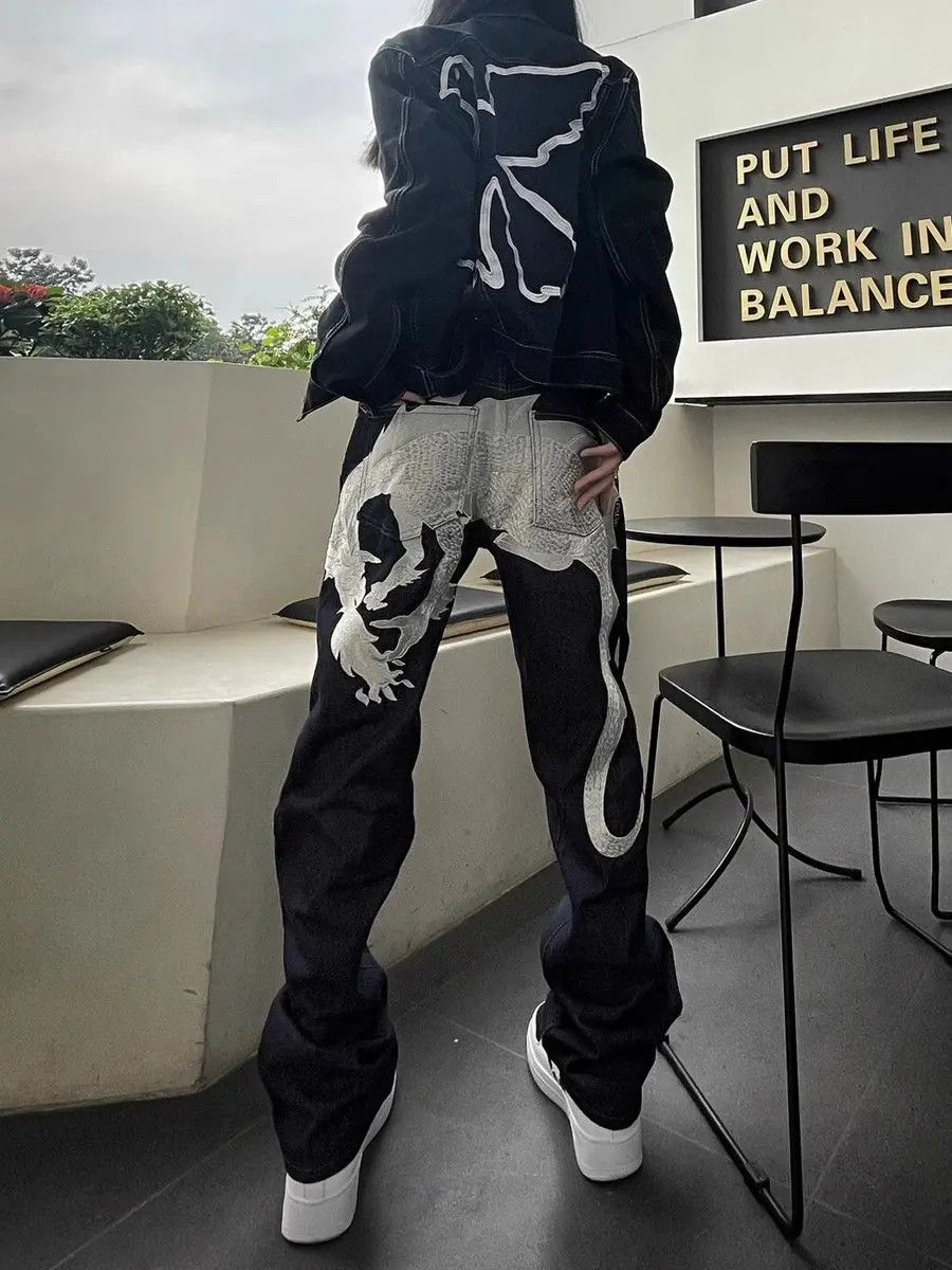 Japanese Brand Hip hop straight leg casual embroidered jeans Size US 32 / EU 48 - 3 Thumbnail