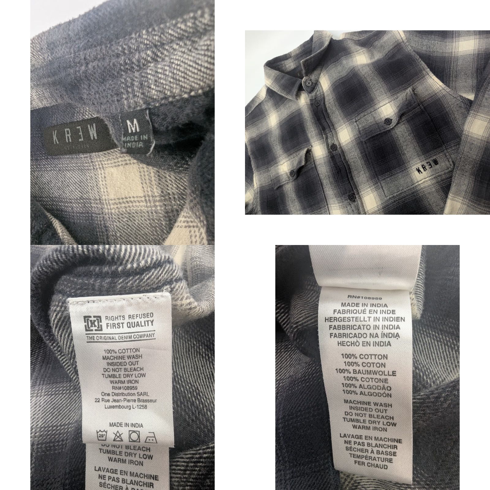 Krewe KR3W Flannel Shirt Plaid Button Long Sleeve SKATER Grunge Y2K Size M Gray Cotton - Men’s Button-Up Casual Workwear 90s Theme Size US M / EU 48-50 / 2 - 8 Thumbnail
