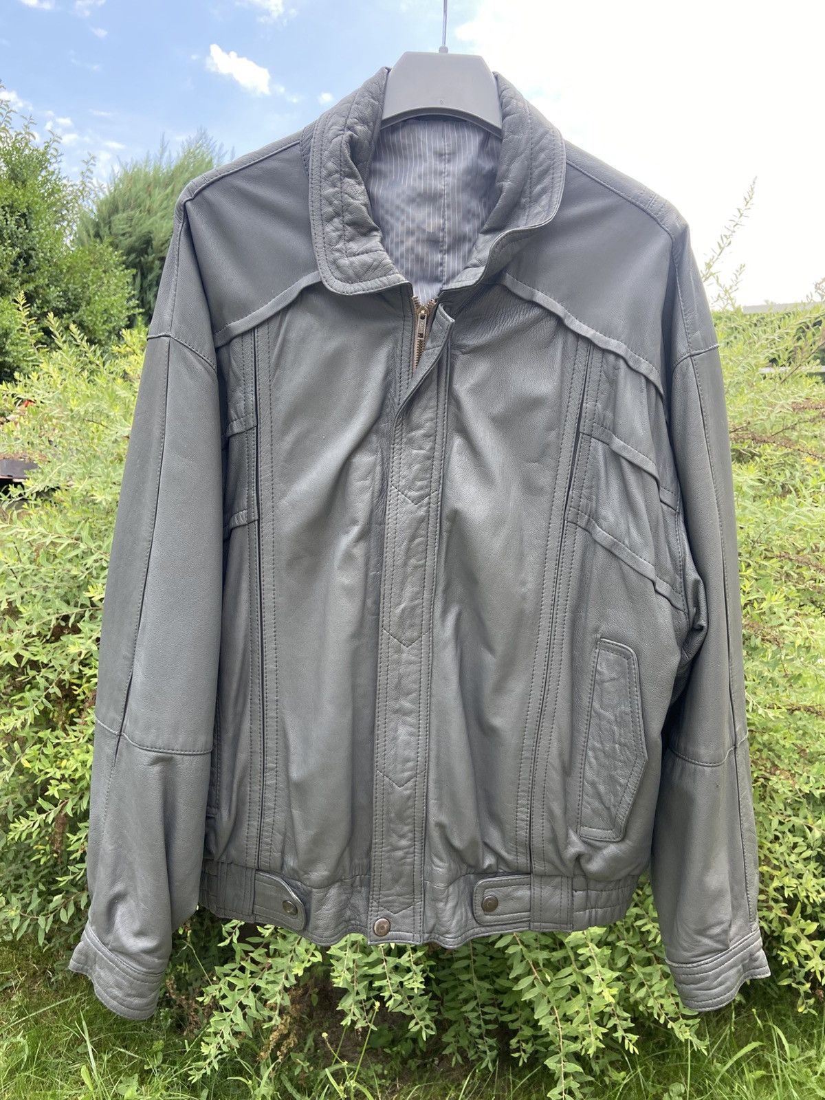 Japanese Brand Vintage Grey leather bomber Jacket Size US M / EU 48-50 / 2 - 1 Thumbnail