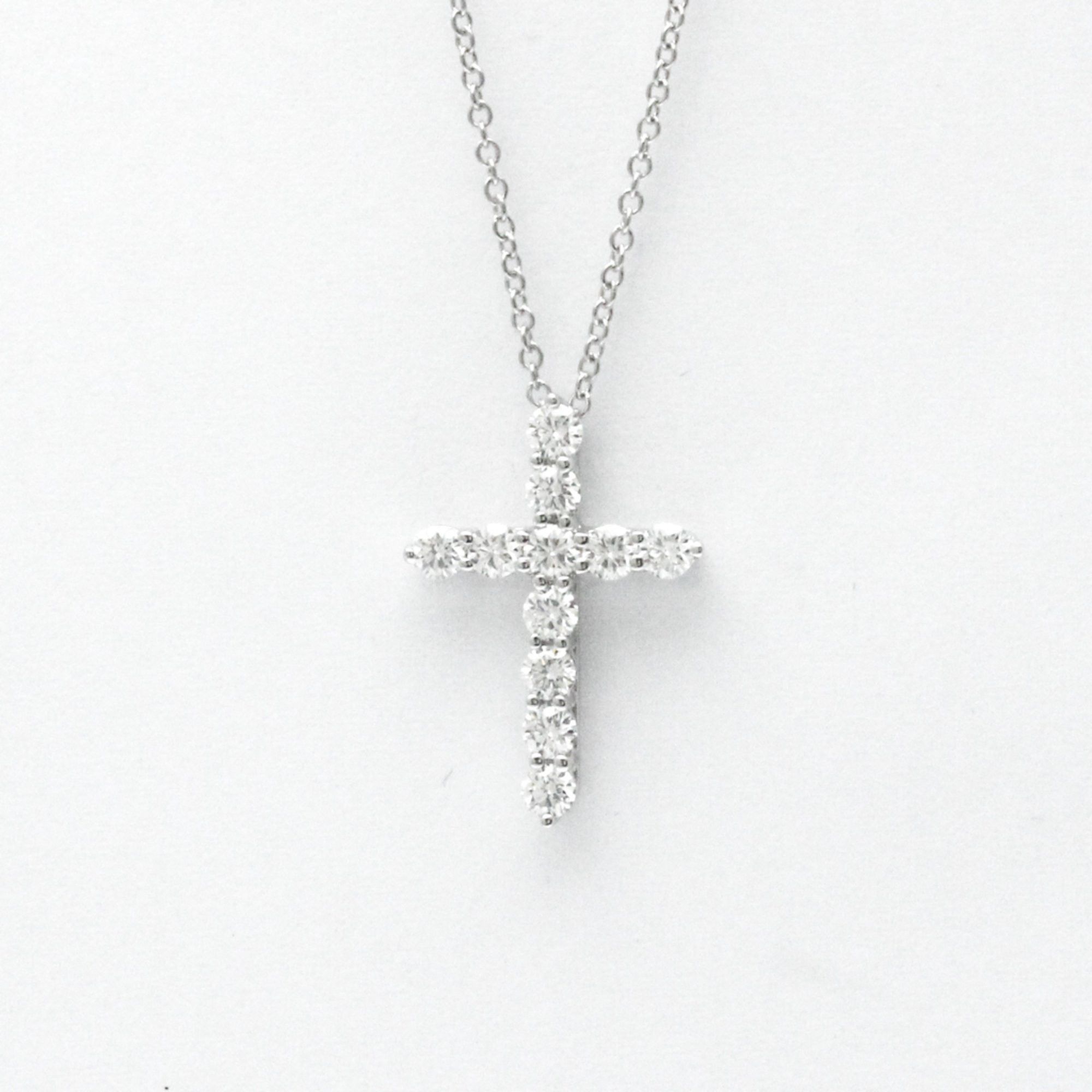 image of Tiffany Co Tiffany Small Cross Necklace Platinum Diamond Women's Pendant Necklace
